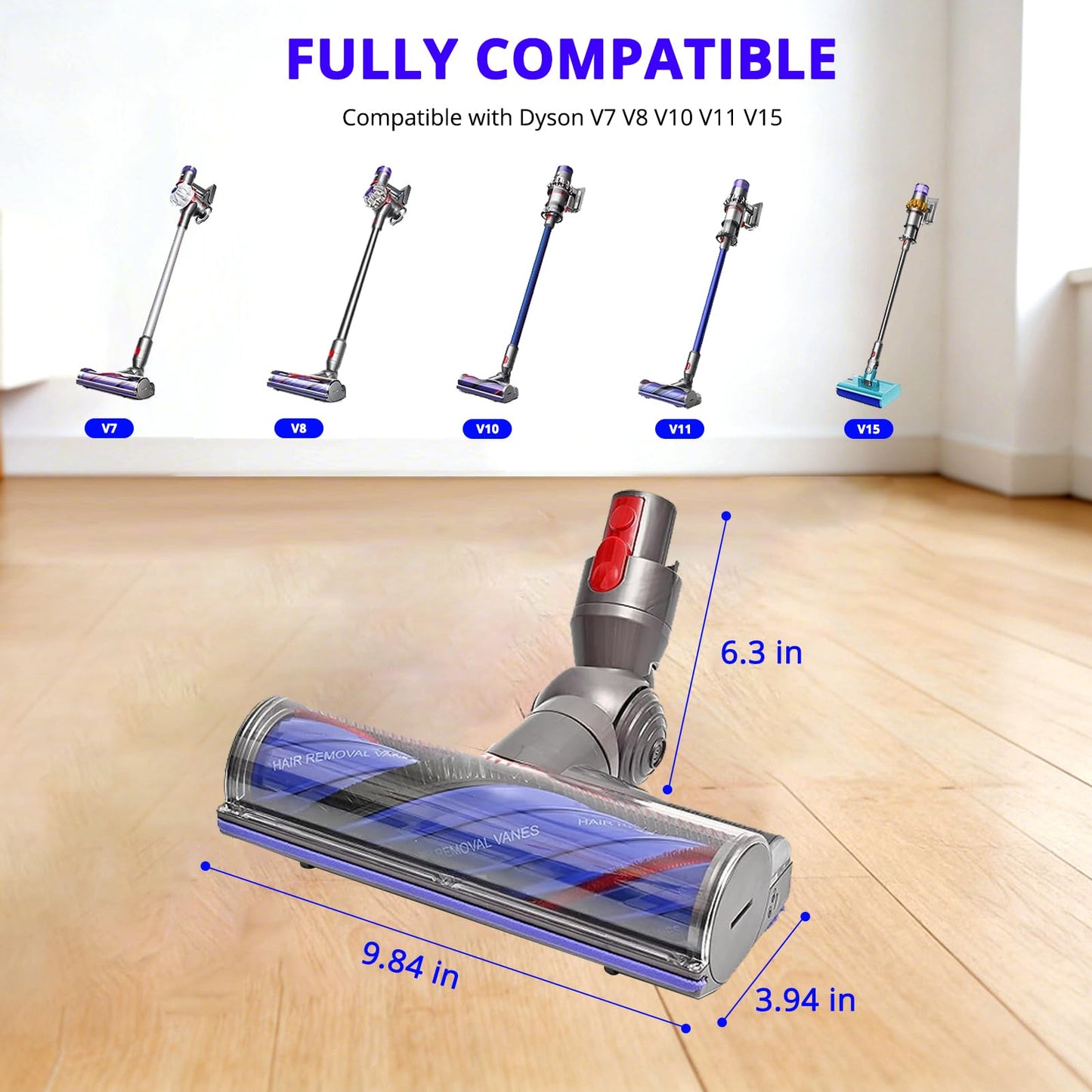 Anti-Tangle Replacement Vacuum Head Compatible with Dyson V7 V8 V10 V11 V15, Vacuum Attachments Parts for V8 Dyson Head Motor Brush Roller, Quick Release Floor Tool for Hardwood Carpet ﻿