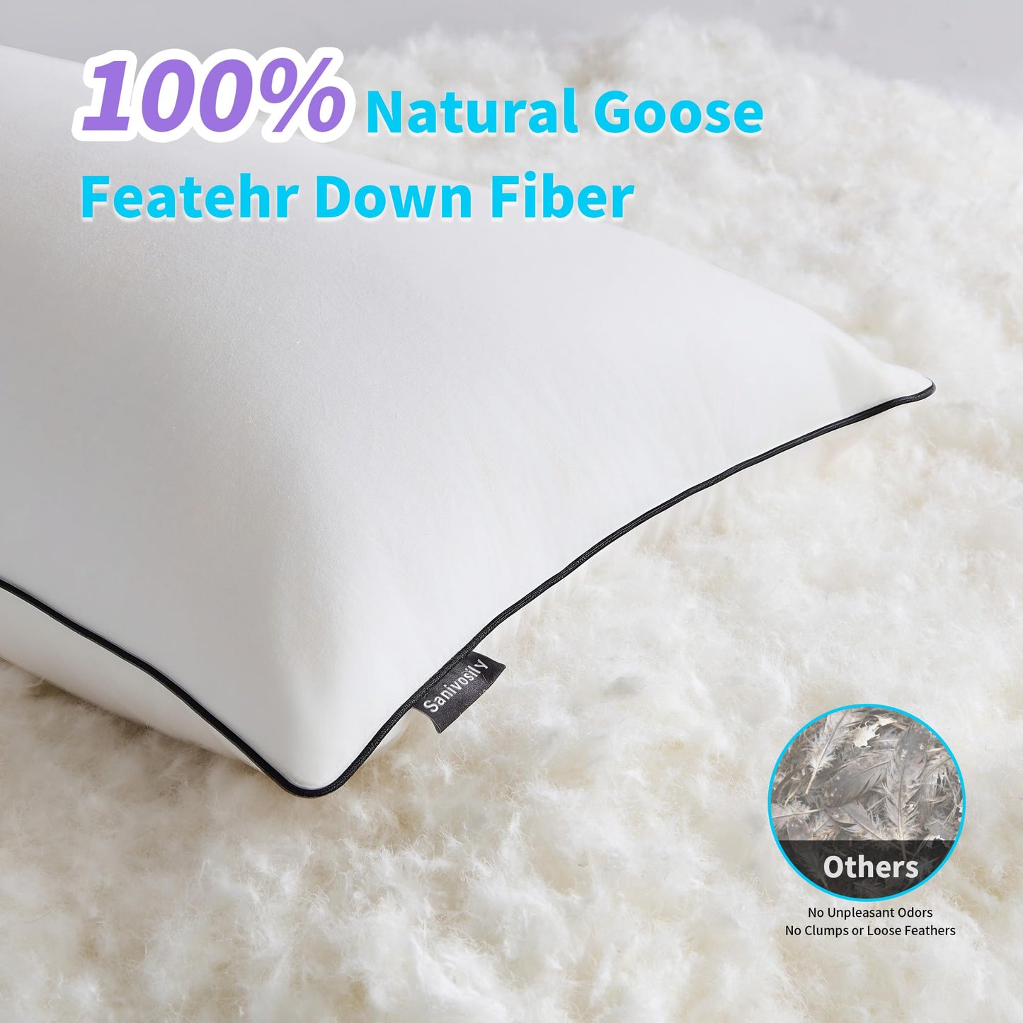 Feather Down Pillow King Size Set of 2, 100% Cotton Luxury Hotel Collection Bed Pillows for Sleeping, Down Surrounded Fluffy Soft Medium Firm Pillows for Side Back Stomach Sleepers 20" x 36"