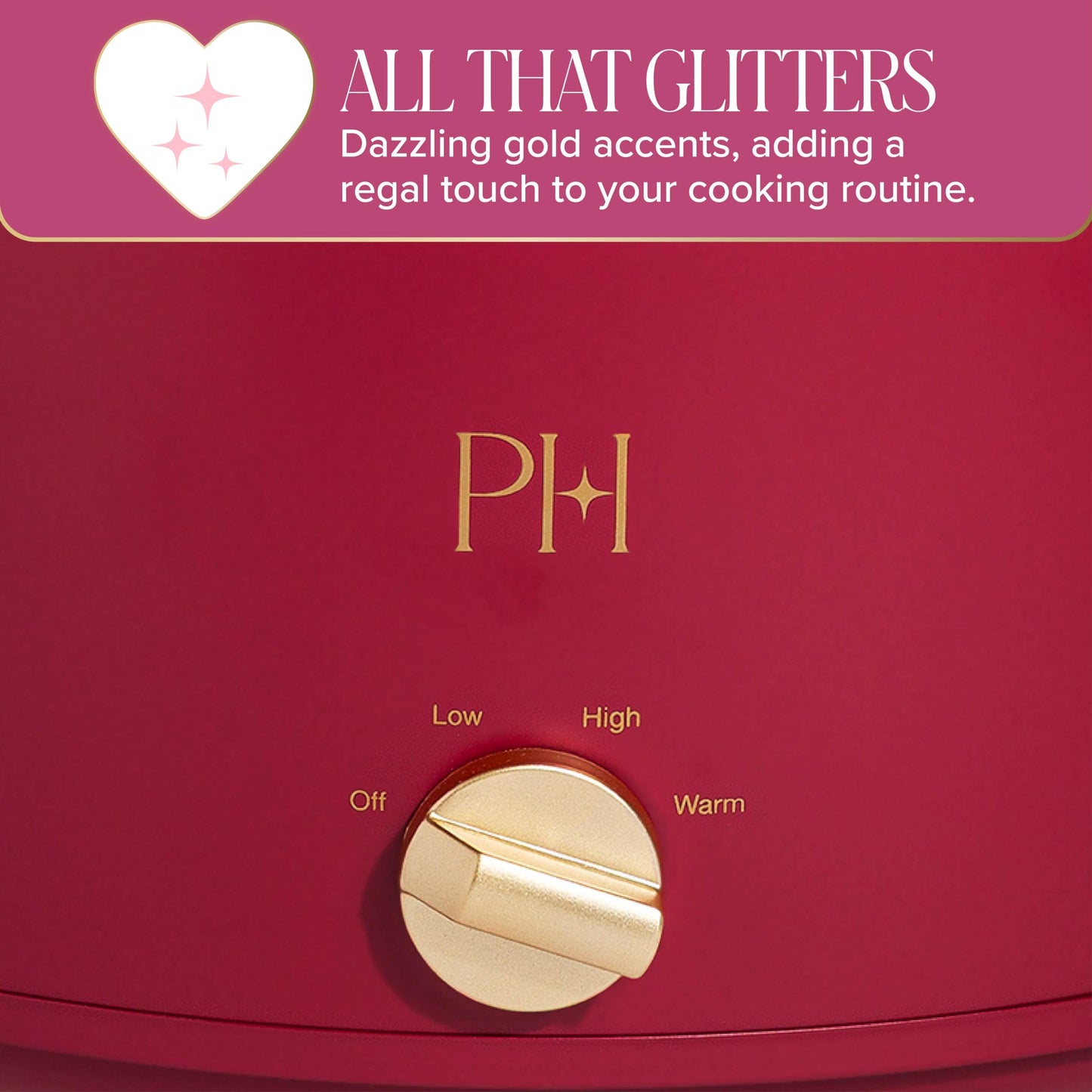 Paris Hilton 6-Quart Manual Slow Cooker, Naturally Nonstick Stoneware Ceramic Insert, Three Settings (Low, High, Warm), Dishwasher Safe Family Size Slow Cooker, Berry
