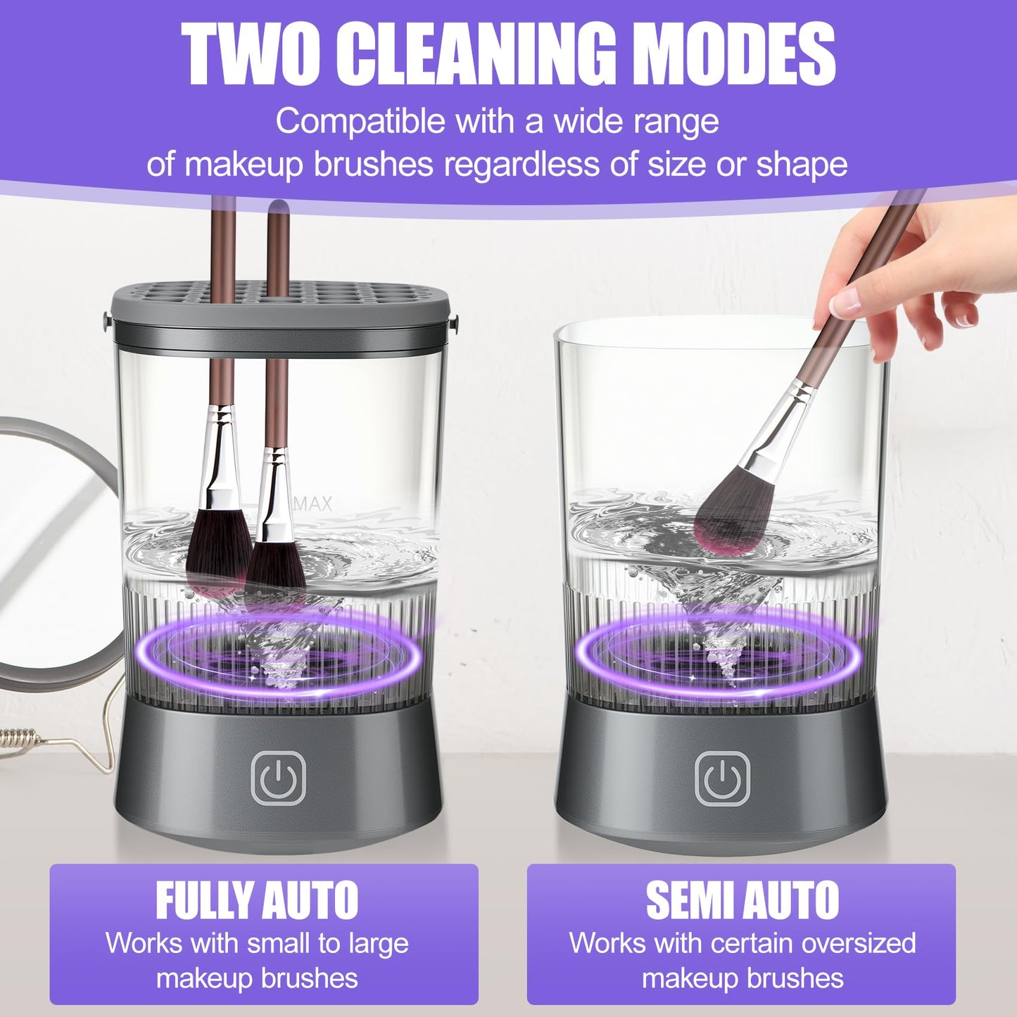Makeup Brush Cleaner, Auto-Rotating Brush Cleaner for Deep Cleaning, Electric Makeup Brush Cleaner, One-Click Operation Automatic Spinning Cosmetic Brush Cleaner, Suitable for All of Makeup Brushes
