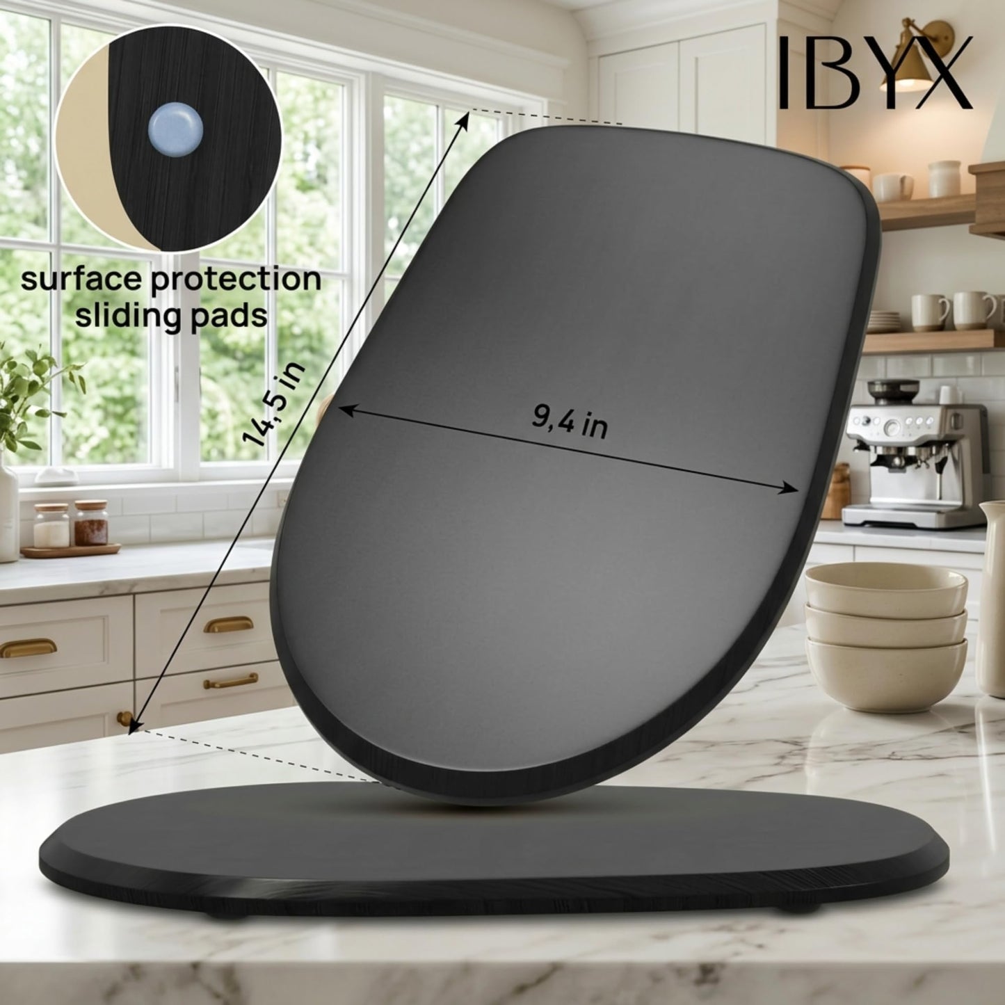 Ibyx Premium Bamboo Mixer Slider for KitchenAid 4.5-5 Qt Tilt-Head Stand Mixer - Food-Grade Appliance Slider Mat for Kitchen Countertop Storage Accessories (Black)