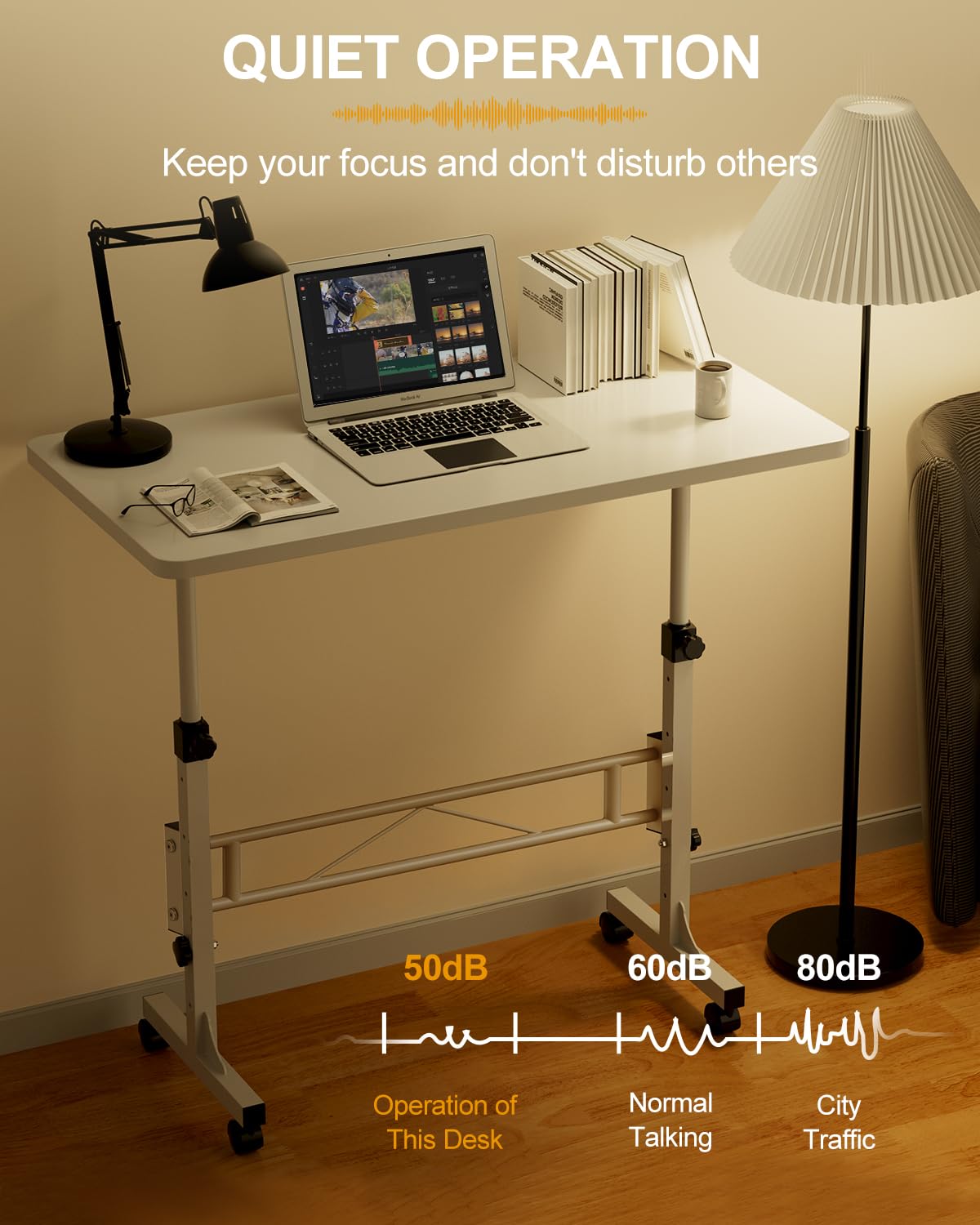 Amztabler Small Standing Desk Adjustable Height, Mobile Stand Up Desk with Wheels, 32 Inch Portable Rolling Desks Conference Room Tables for Walking Pad Treadmill White