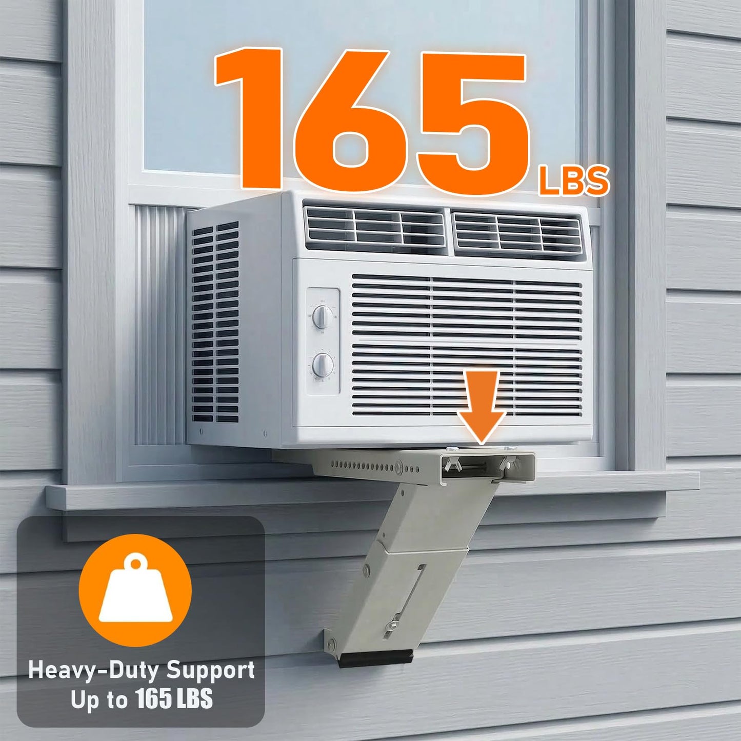 CAT SO RICH No Drill Window AC Bracket, Single Arm Support for Small Windows, Holds Up to 165 lbs, Adjustable Indoor Installation for Window Air Conditioners