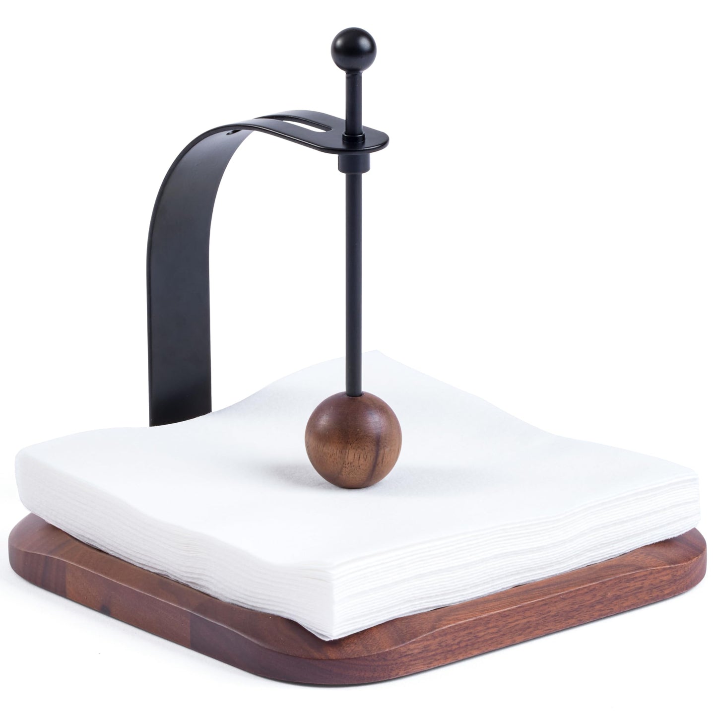 Celestree Black Walnut Wooden Napkin Holder for Table - Square Tabletop Windproof Cocktail Napkin with Metal Accents, Fits 5-7 Inch Napkins for Kitchen,Office,Restaurant, Hotel,Cafe, Bar,Outdoor
