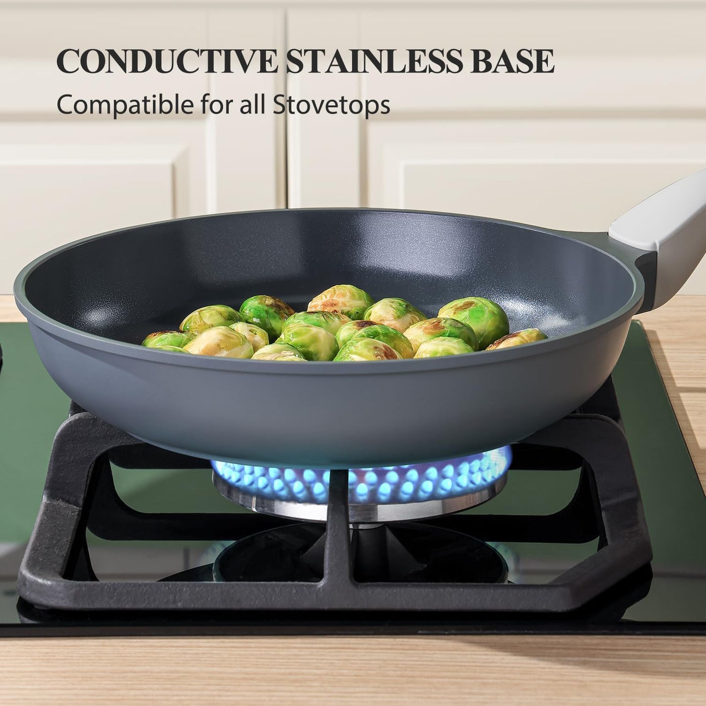 PRICUSIS Nonstick Ceramic Frying Pan with Lid, 8/10/12 Inch, Metal Utensil Safe, PFOA & PFAS Free, Scratch & Stain Resistant Skillet, Oven & Dishwasher Safe, Induction Compatible – Gray (12-Inch)