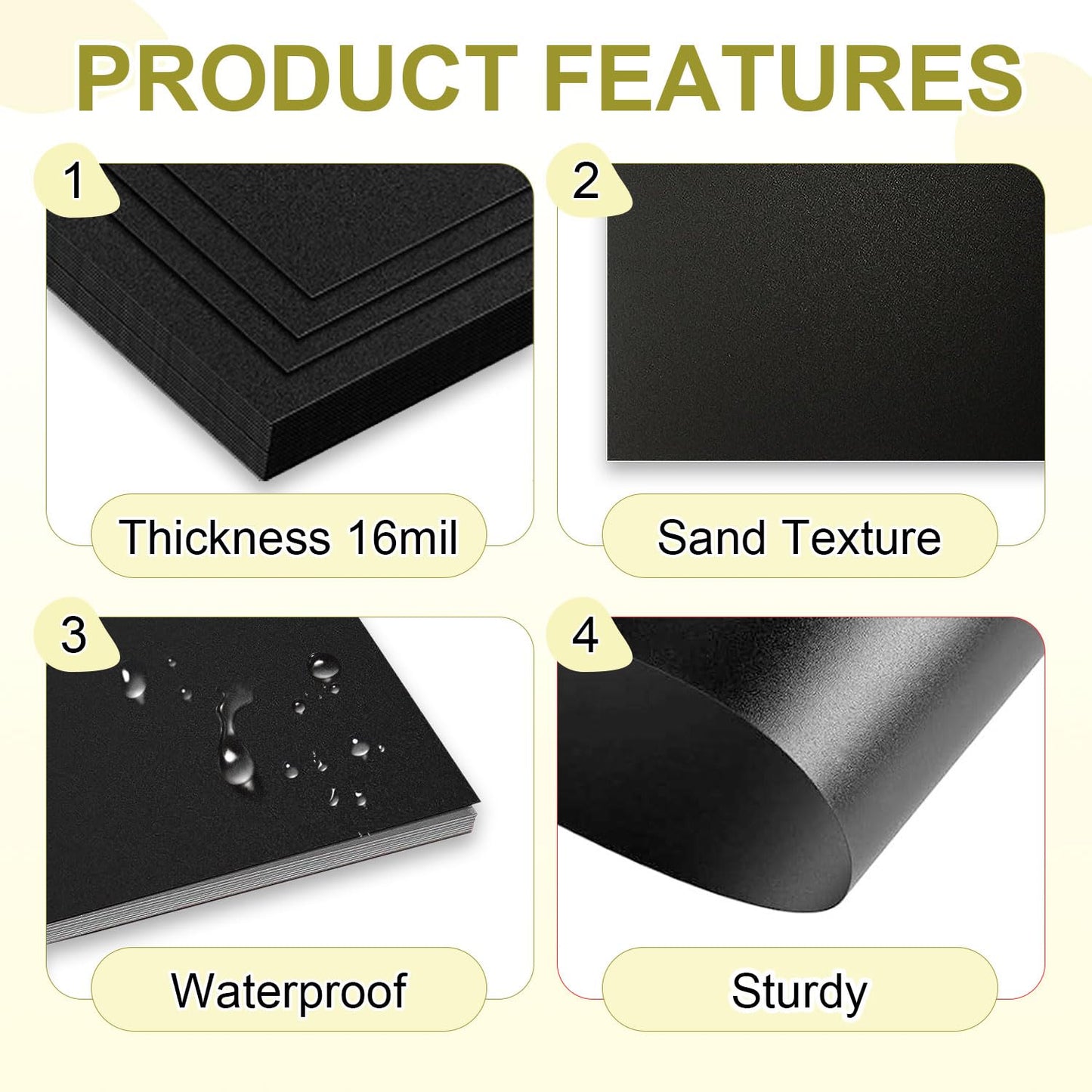 HOUYEE 200 Pack 16 Mil Poly Binding Covers,Sand Texture Binding Presentation Covers,8.5x11 Inches,Letter Size,Black,Square Corners,Un-Punched