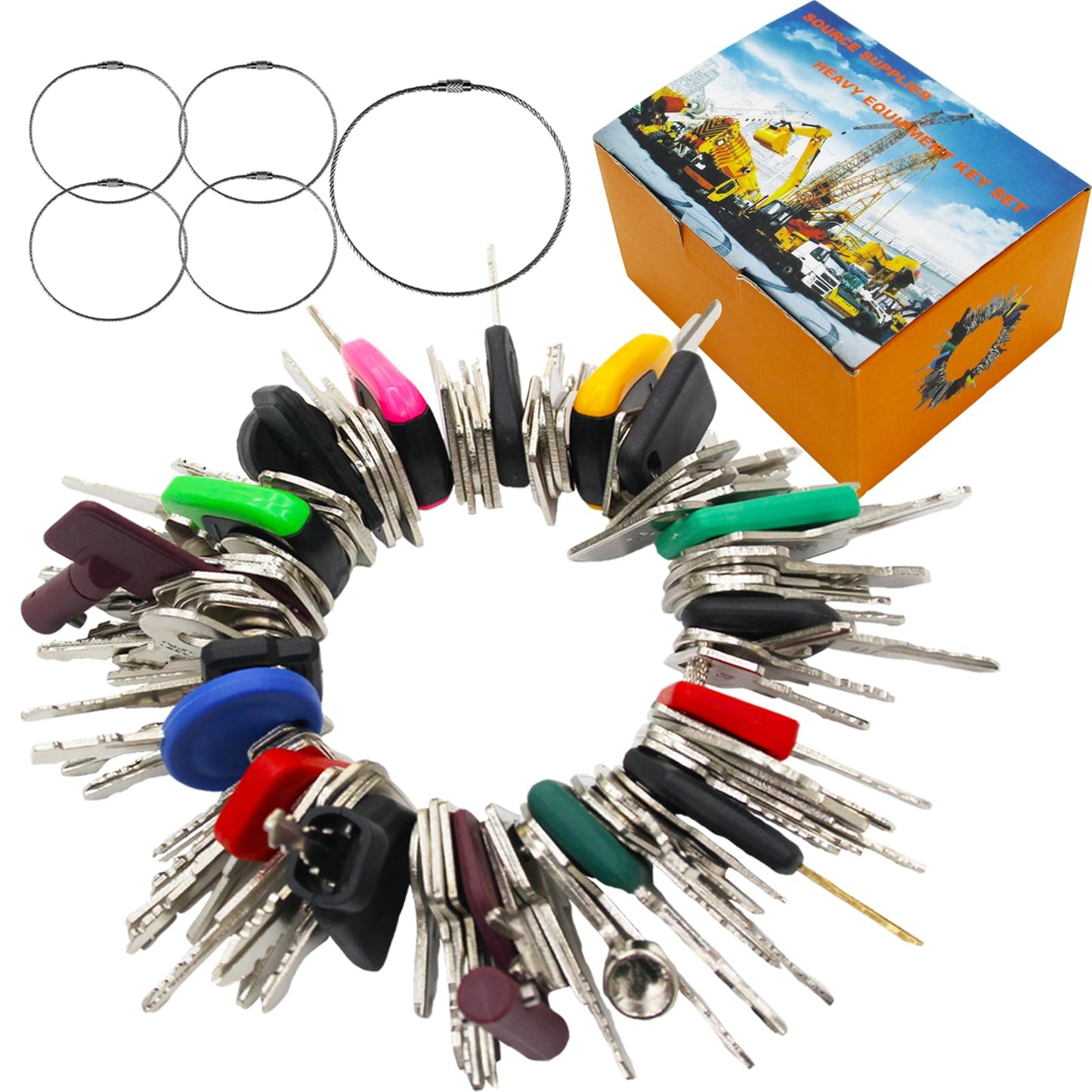 100 Non-Repeating Master Equipment Key Set,Original Heavy Construction Excavatoer Dumper Dozer Ignition Key for CAT John Deere JCB Yanmar Takeuchi Komatsu Volvo Toyota and More