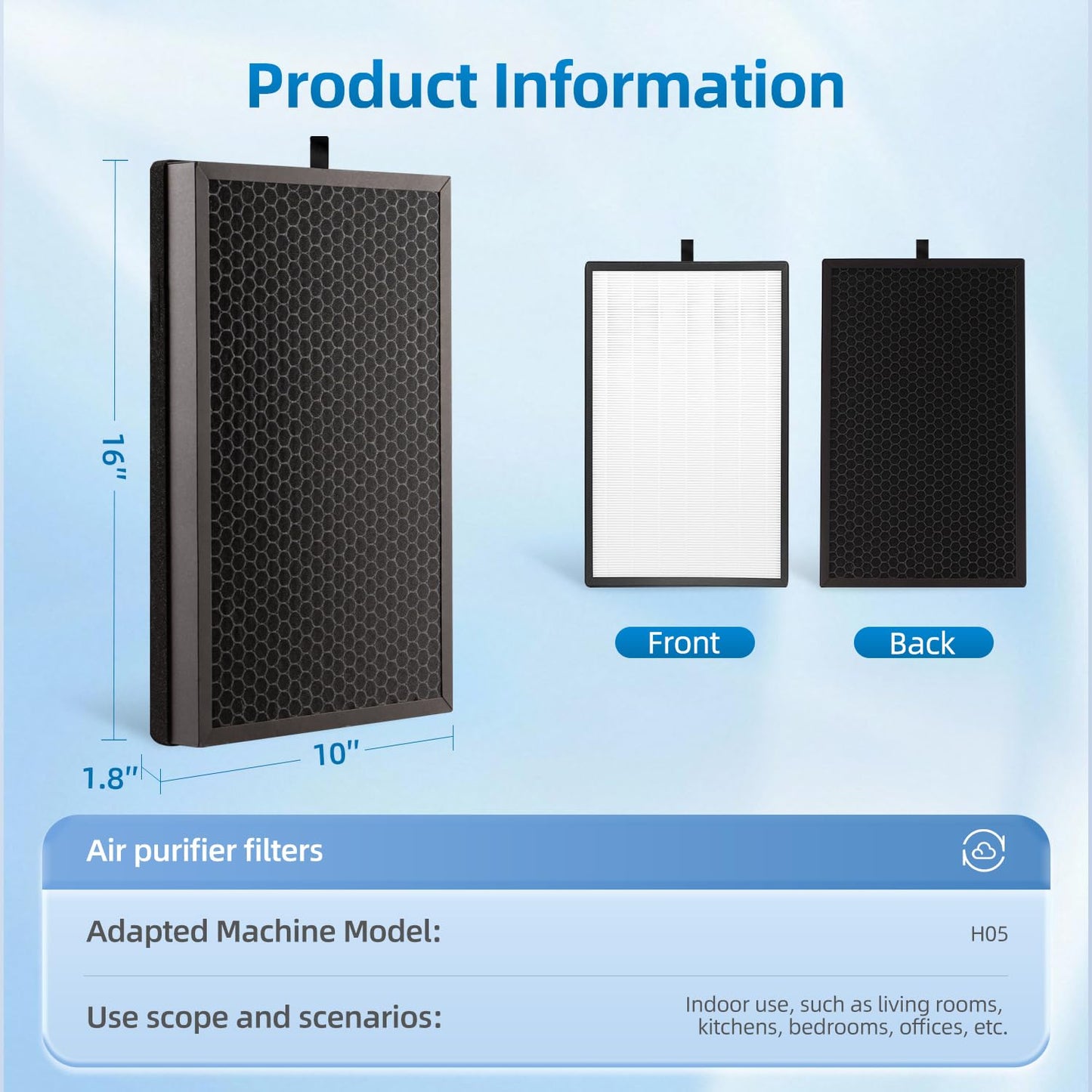 H05 Replacement Filter Compatible with HIMOX H05 Air Purifier,H13 Grade 2 High-Efficiency Filter+2 Pre-Filters