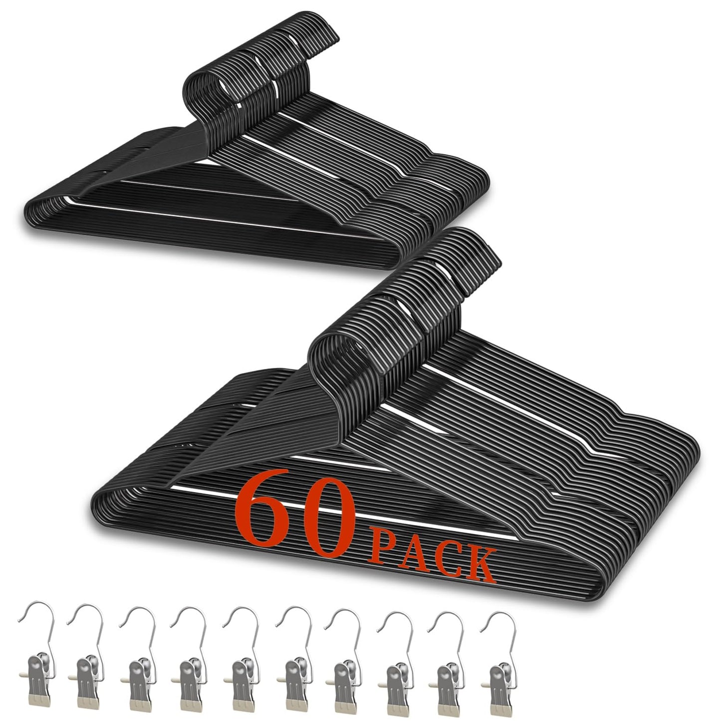 40Pack+5 Clips Luxurious Hanger Set, 16.69" Heavy Duty Metal Hangers, Upgraded Thicker Sturdier Weight Capacity 50lbs, Sturdy Black Metal Hangers for Home and Commercial