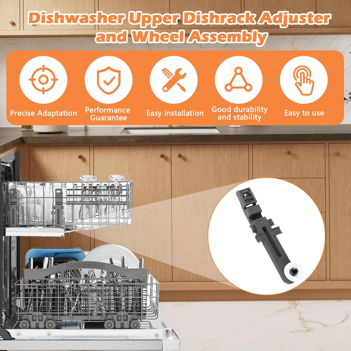 W10571738 3449627 Dishwasher Upper Dishrack Adjuster and Wheel Assembly Replacement for Whirlpool, Maytag, KitchenAid, Magic Chef Dishwasher Replace Parts PS11756470, WPW10571738, AP6023130 (4 Pack)