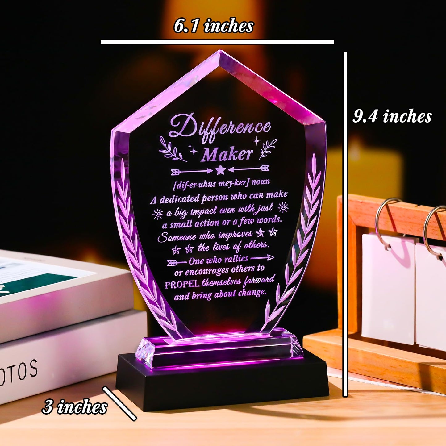 Difference Maker Gift for Women Men - Laser Engraved Crystal Definition Plaque, Inspirational Office Desk Decor for Teacher Nurse Mentor Boss, Appreciation Gifts for Retirement Promotion Recognition