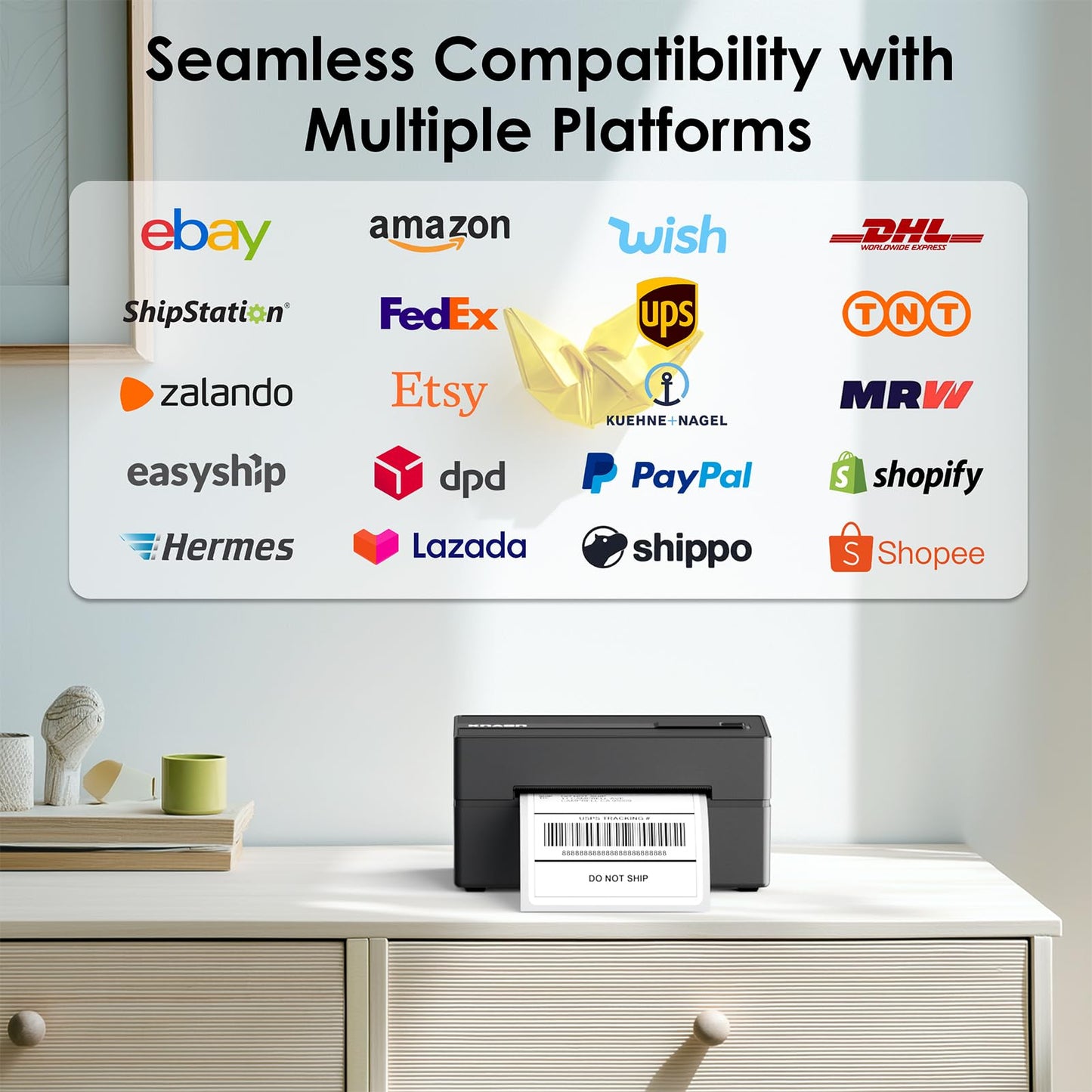 KNAON Bluetooth Thermal Shipping Label Printer, 4x6 Portable Thermal Address Label Printer for Small Business, Compatible with iPhone,Android,Windows,Mac,–Works with Etsy Shopify USPS&More, Black