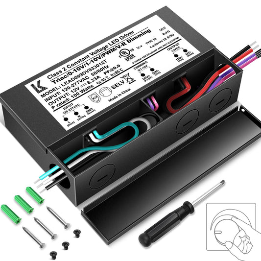 12V 100W Dimmable LED Driver, 5-in-1 Triac/ELV/MLV/0-10V/1-10V/PWM/V-R Dimming AC to DC Power Supply, IP67 Waterproof LED Transformer, UL Listed, Compatible with Lutron & Leviton Dimmer