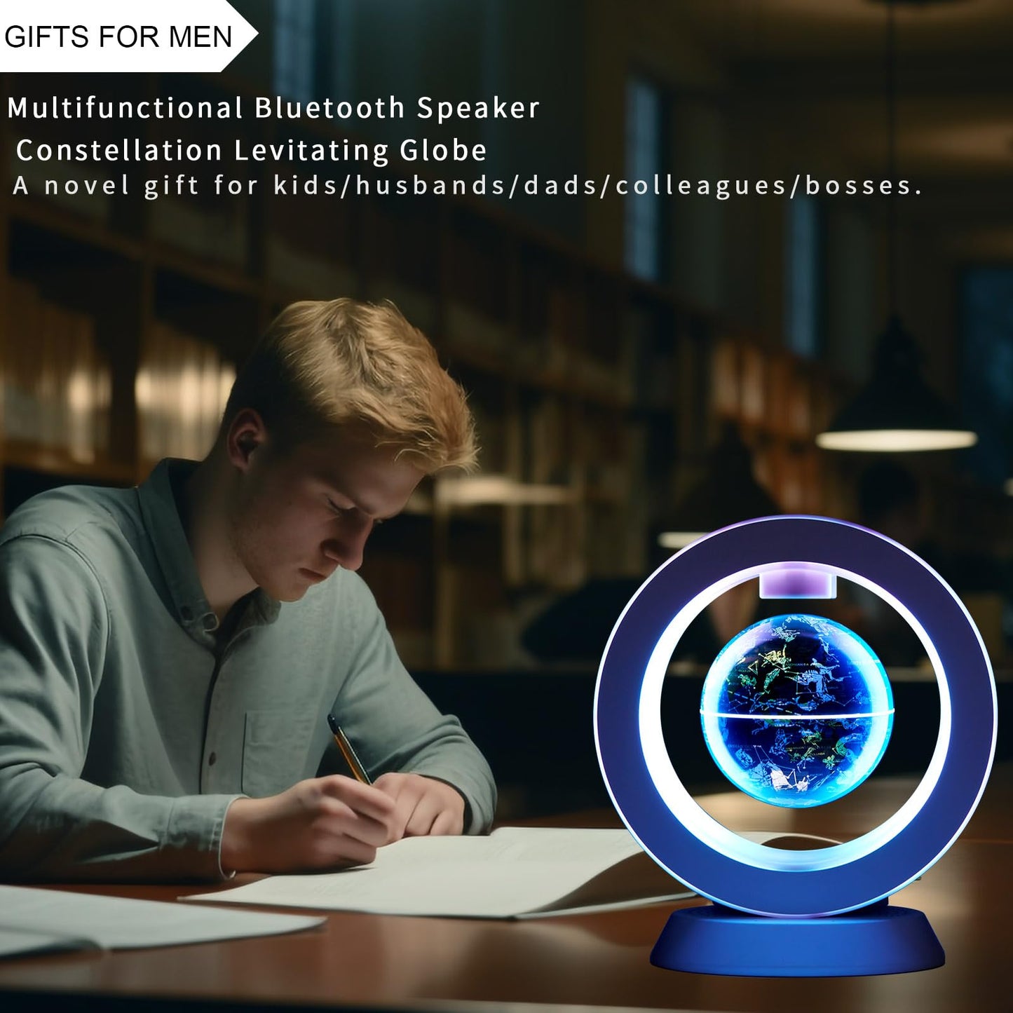 Magnetic Levitation Bluetooth Speaker Constellation Lamp Spinning Floating World Globe for Kids Learning Or Men Boss Office Desk Accessories Decor,Cool Tech Gadgets Unique Desk Toy Gift for Teens