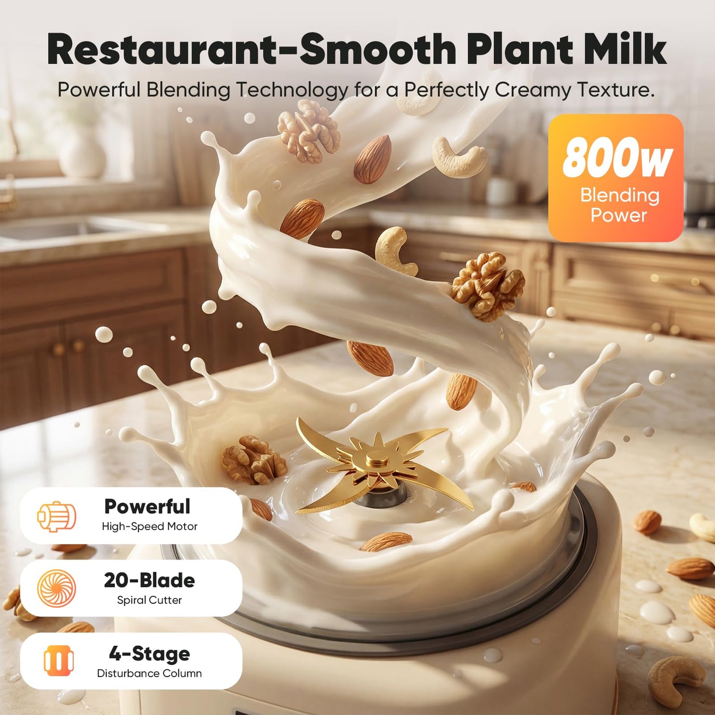 55oz Nut Milk Maker, Automatic Plant-Based Milk Machine with 48 Blades, Soy/Almond/Oat Milk Maker, Delay Start & Keep Warm, Self-Clean, Touch Control, Stainless Steel Jar, for Hot or Cold Drinks