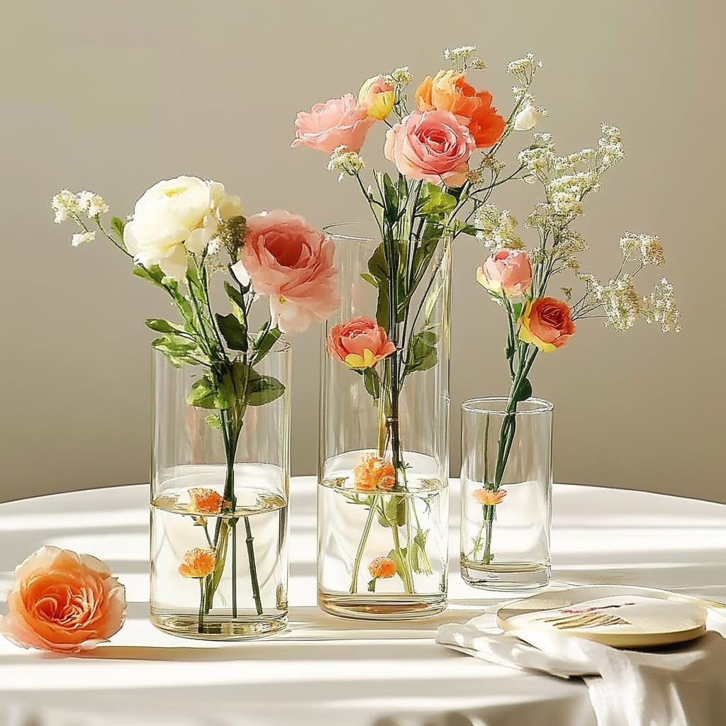 Zomiol Glass Cylinder Vase Set of 18 for Centerpieces, 4,4.7,6 inch Tall Clear Vase Floating Candle Holder for Wedding Table Home Décor and Party