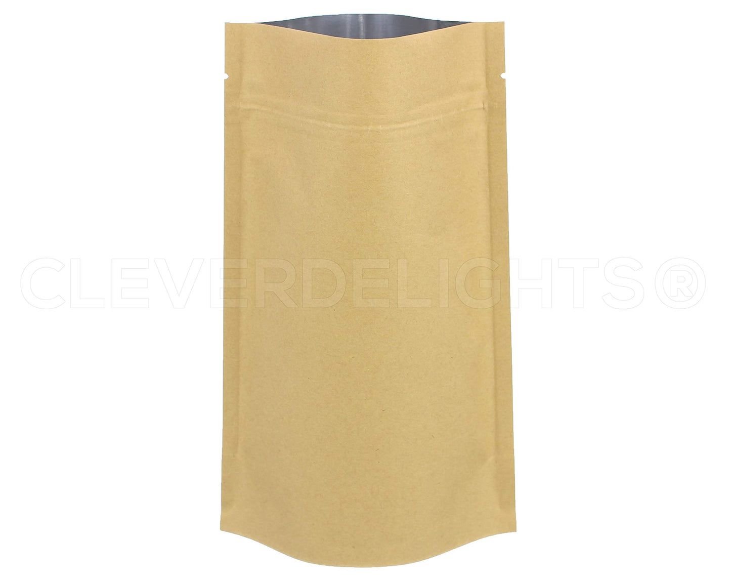 CleverDelights Kraft Stand Up Pouches - 8oz - 100 Pack - 6" x 9" x 3"