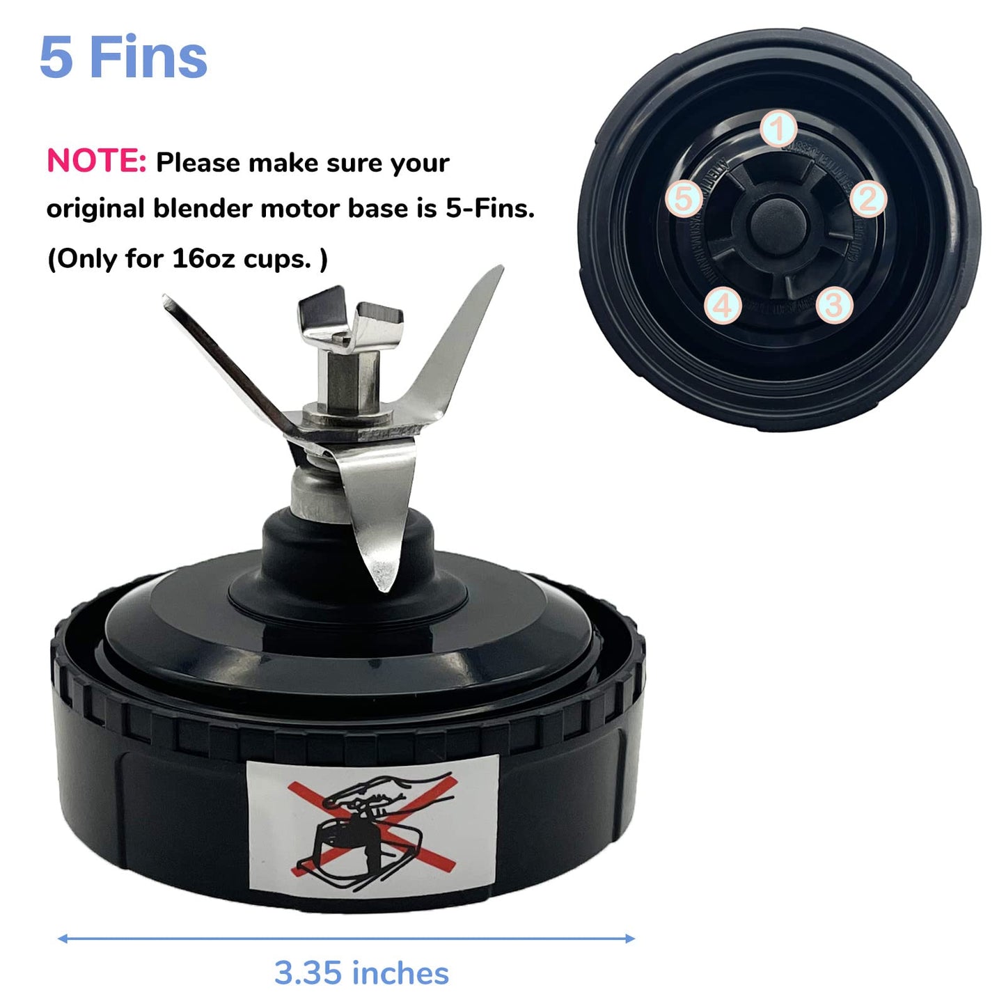 Blender 5-Fins Blade & 2 16oz Single Serve Cups with Lids Replacement Parts for Ninja, Base Extractor Blade for Nutri Ninja Blender 700 Watts QB3000, QB3000SS, QB3000SSW, QB3001SS 30, QB3004, QB3005