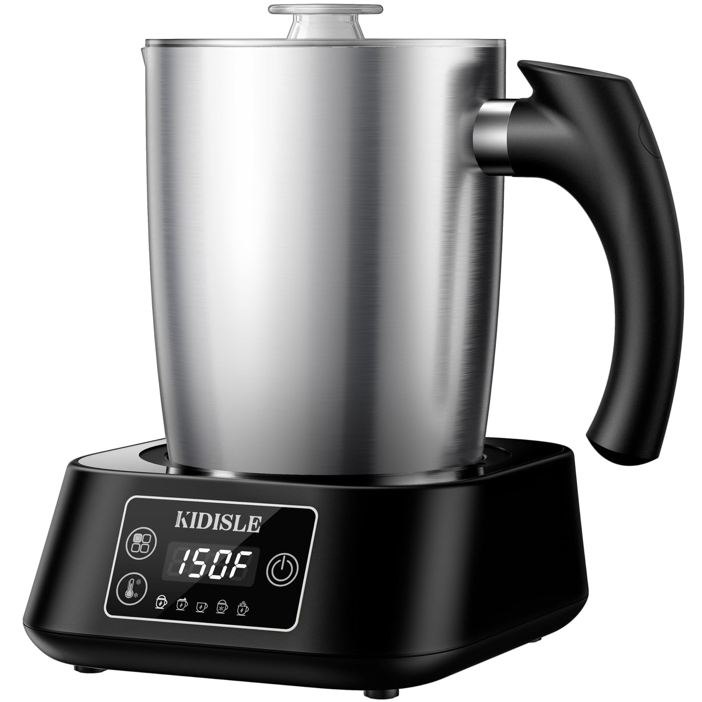 KIDISLE 5-in-1 Milk Frother and Steamer, 17oz Detachable Stainless Steel Jug, 4 Adjustable Temperatures 130°F-160°F, Hot & Cold Foam Maker, Hot Chocolate Maker, Dishwasher Safe
