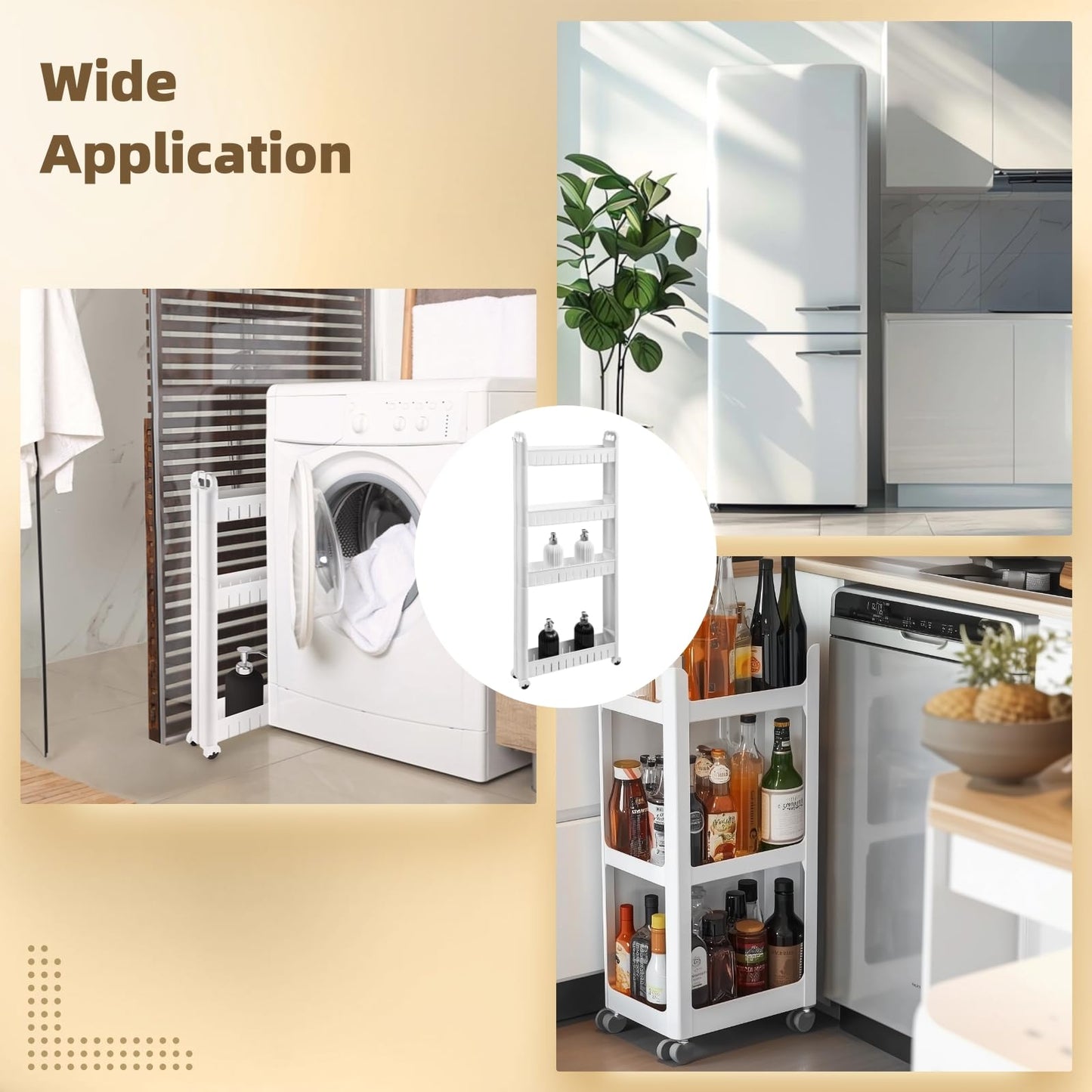 4 Tiers Slim Rolling Storage Cart, 3.5 in Slim Slide Out Bathroom Organizer Cart, Tiered Storage Rack with Wheels, Narrow Mobile Utility Cart for Laundry Room, Kitchen, Office, Sturdy Room