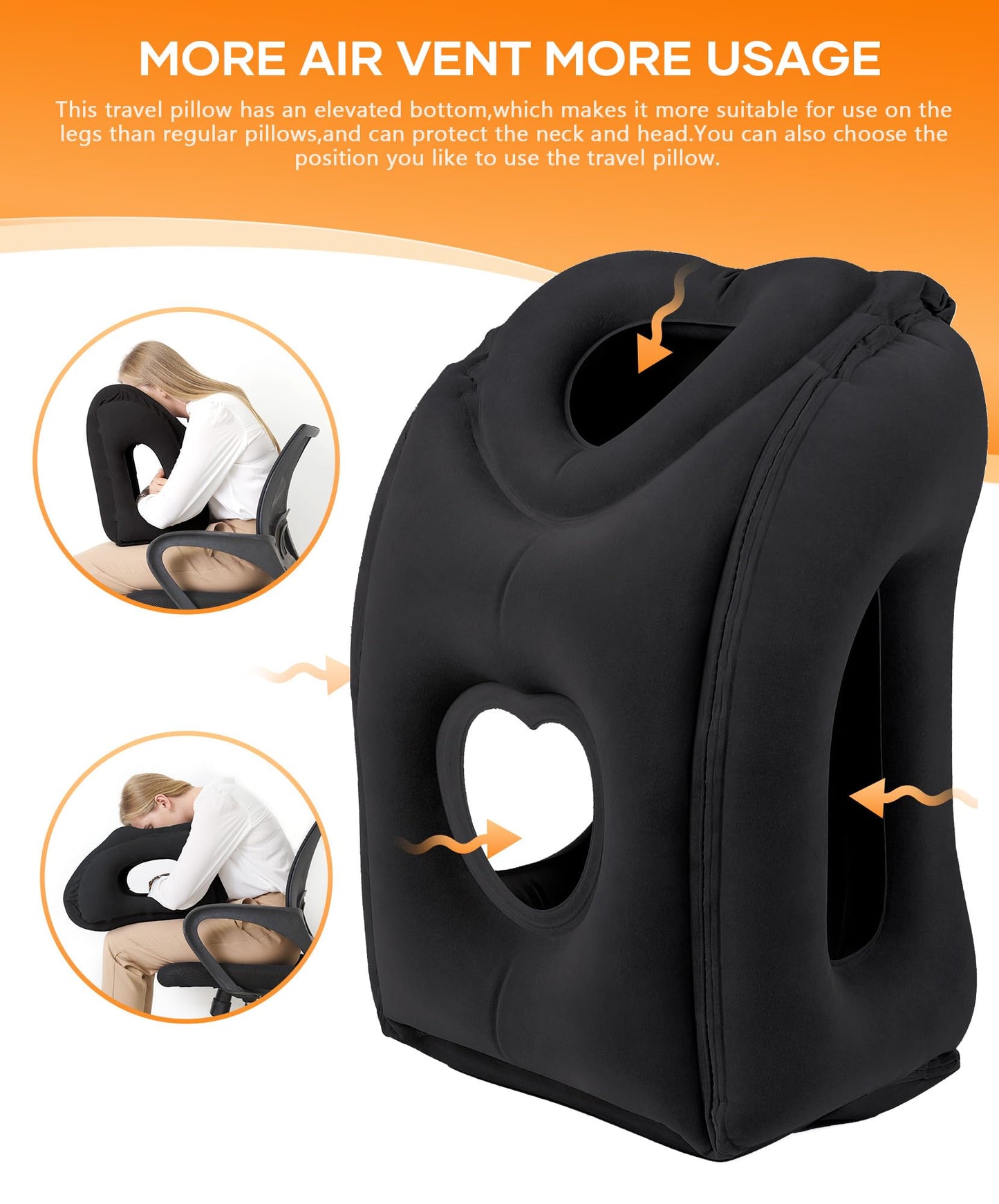 Sunany Travel Pillow, Upgraded Plane Pillow for Long Flights, Inflatable Neck Pillow Used for Airplanes,Cars,Buses,Trains,Office Napping with Eye Mask,Earplugs (Black)