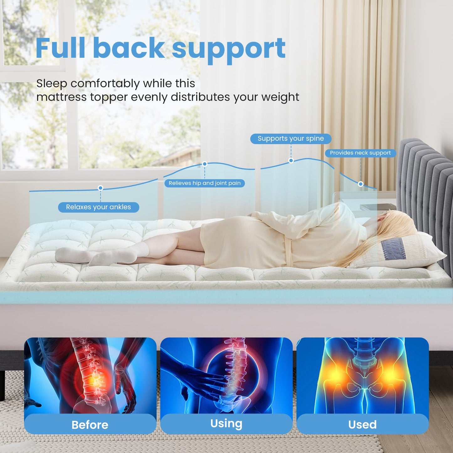 DUMOS Dual Layer Memory Foam Mattress Topper Full, Gel Memory Foam Mattress Topper and Pillow Top Mattress Pad Cover for Body Pressure Relief, Soft Thick Topper with 8-16 Inch Deep Pocket