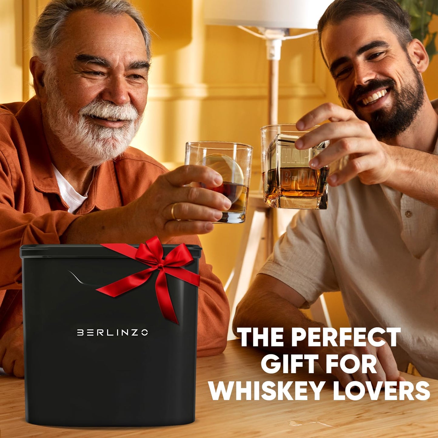 Berlinzo Premium Clear Ice Ball & Cube Maker Mold - Best Gift for Dad & Whiskey Lover - Combo 2+2 Crystal Clear 2.1" Ice Cubes & 2.4" Large Ice Balls - Pure Round Ice Spheres & Squares (Non-electric)