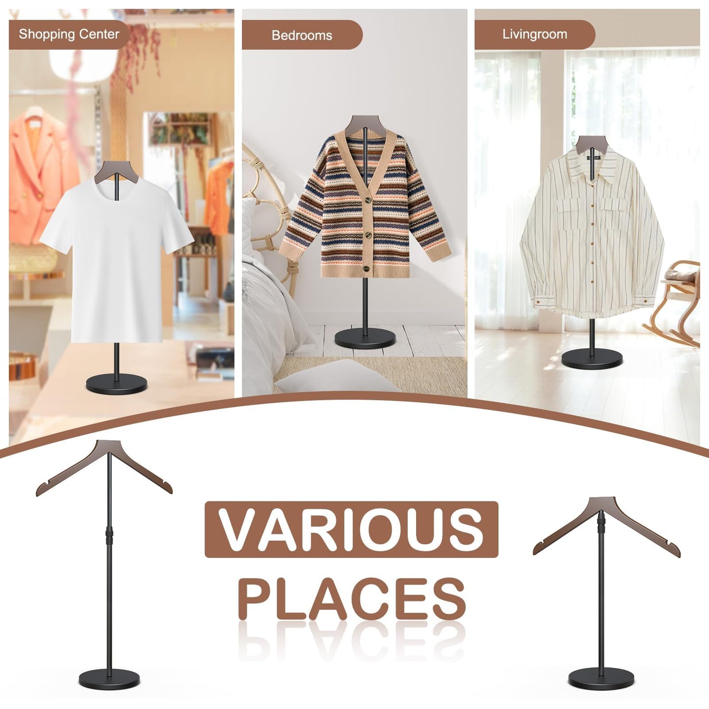 2 Pack Shirt Display Stand, 18-34 Inch Height Adjustable Mannequin Torso for Vendors Shop, More Stable Dress Form Mannequin Stand Clothes Rack, T Shirt Display Holder Jacket Coat Hanger, Black