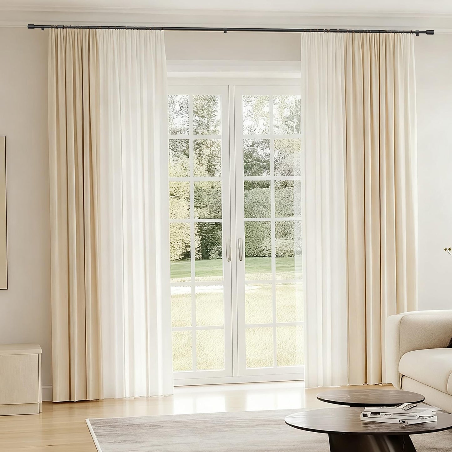 5/8” Diameter Curtain Rods 30-120 Inch, for 30-114 Inch Windows, Adjustable Splicing Black Curtain Rods for Windows with Brackets, Window Rod Long Small Curtains Rod, 2 Pack