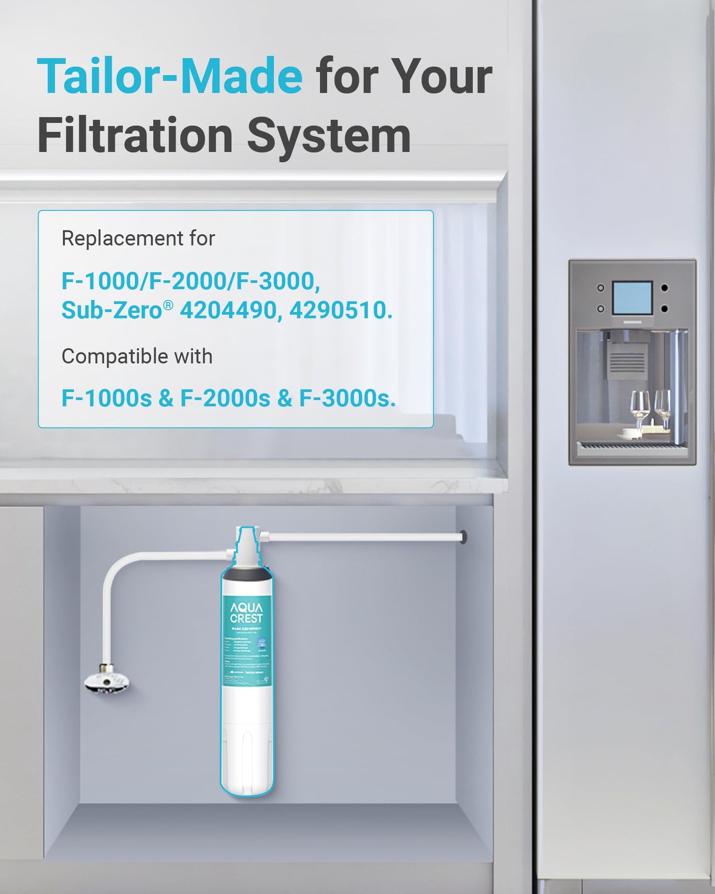 AQUA CREST F-1000 Water Filter, Replacement for InSinkErator® F-1000, F-2000, F-3000, AquaPure AP Easy C-Complete, 500 Gallons, NSF/ANSI 42, 3 Pack