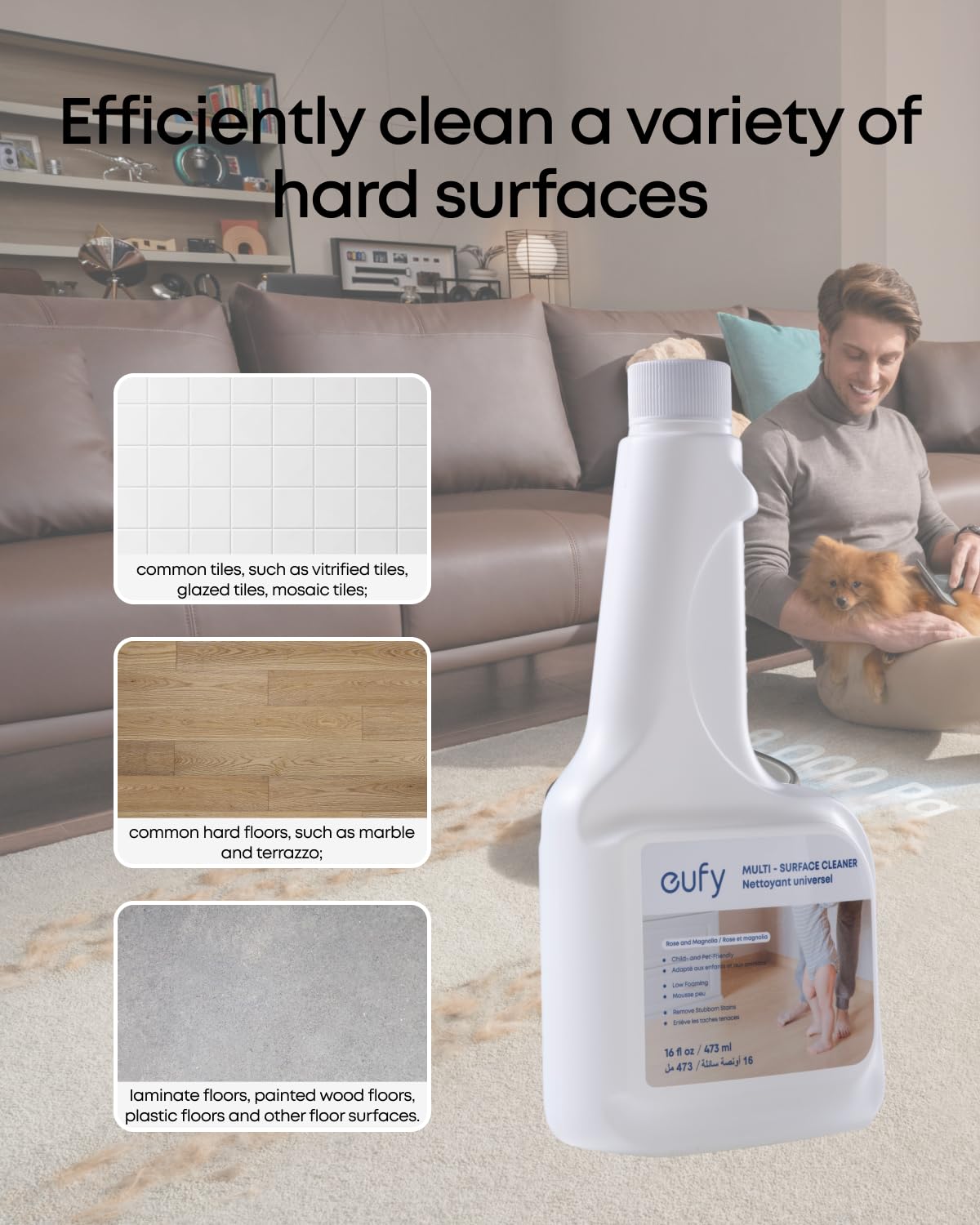 eufy RoboVac Hard Floor Cleaning Solution (2 Bottles), Dilution Ratio 1:200, 473 ml, Floor Cleaner, Plant-Based,Compatible with Omni C20, X8 Pro, X10 Omni, G series, L Series