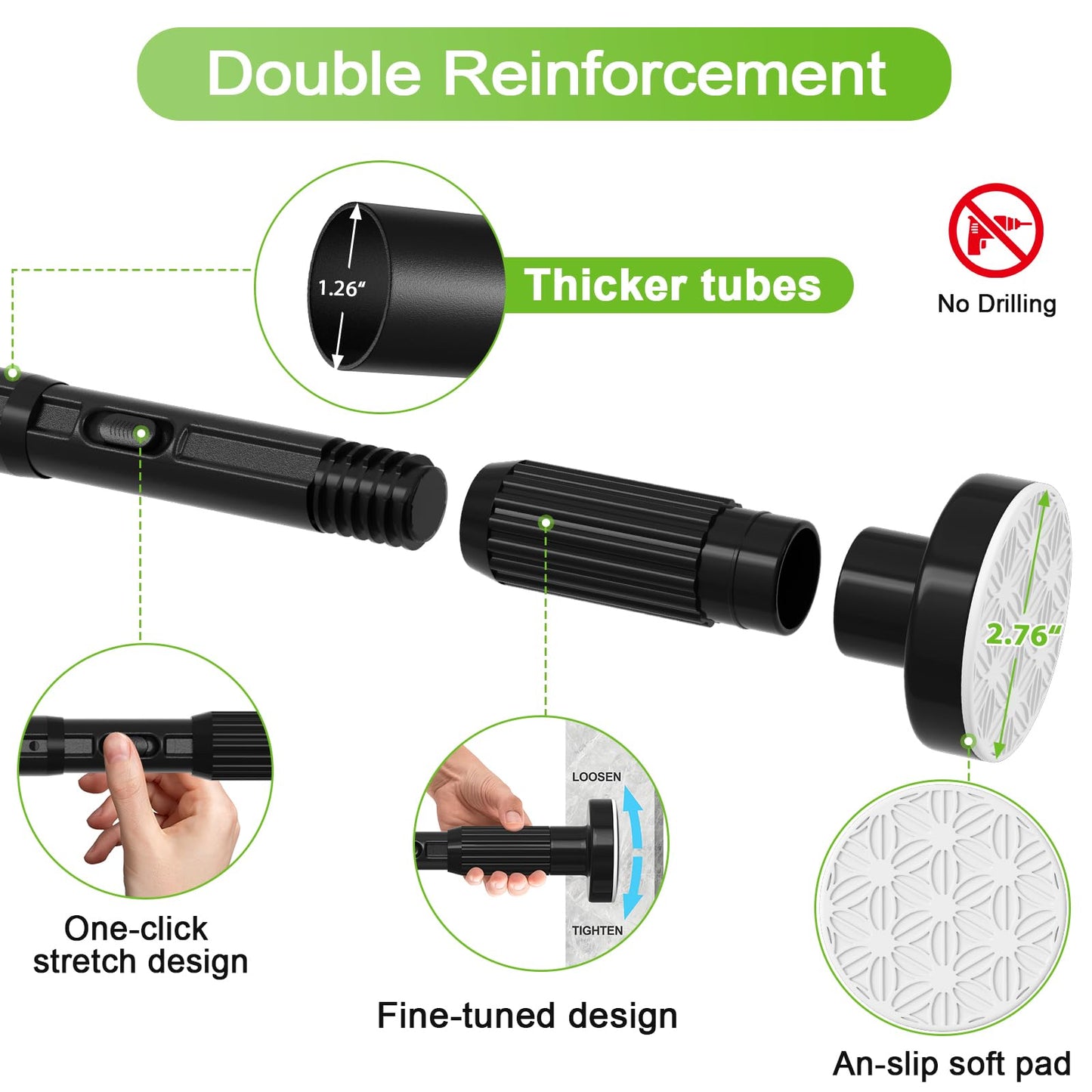 Extra Long Tension Rod 41-165inch Heavy Duty Tension Curtain Rods no Drilling Outdoor Curtain Rod for Patio,Windows,Shower,Doorway,Spring Rods Diameter 1.26inch Black