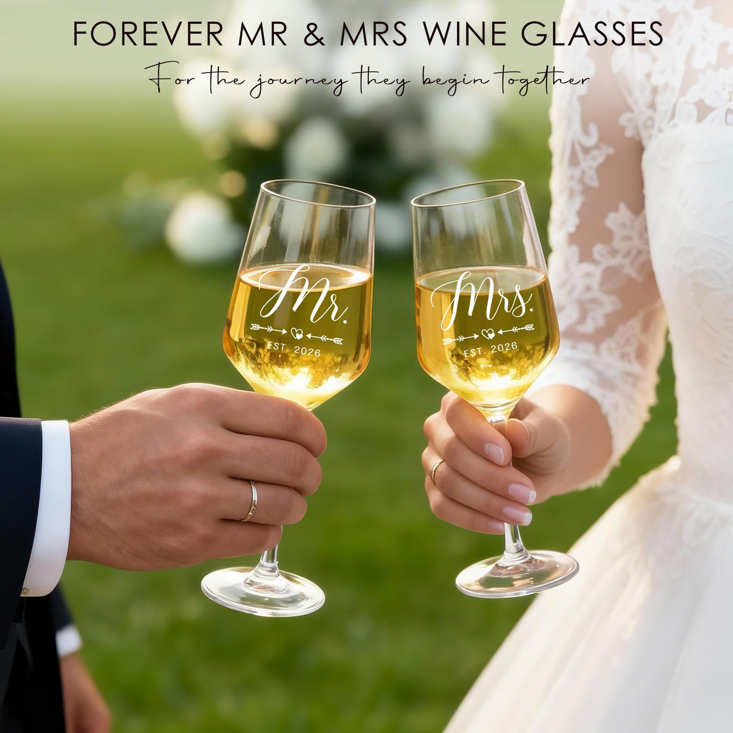 Verouis Wedding Gifts for Couples 2026 Mr and Mrs Engraved Wine Glasses Engagement Gift for Newlywed Bachelorette Bridal Shower Gifts for Bride and Groom Present for Bride To Be His and Hers
