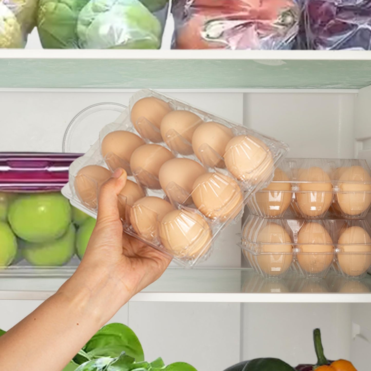 Lixavaer 180 Pack Clear Plastic Egg Cartons, Reusable Stackable Egg Containers for Farm, Market & Fridge Storage, 3×4 Grid