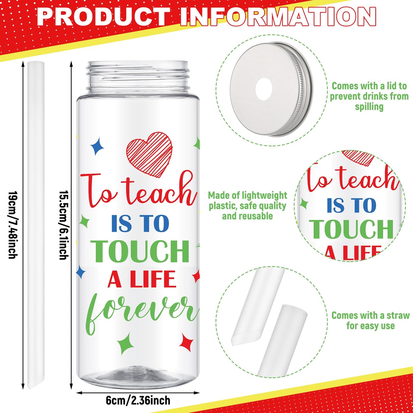 Ziliny 36 Pcs Teacher Appreciation Gift Teacher Cups Bulk 14.2oz Thank You Cups with Lid and Straw Inspirational Cold Drinking Cup for Coworker Stuff