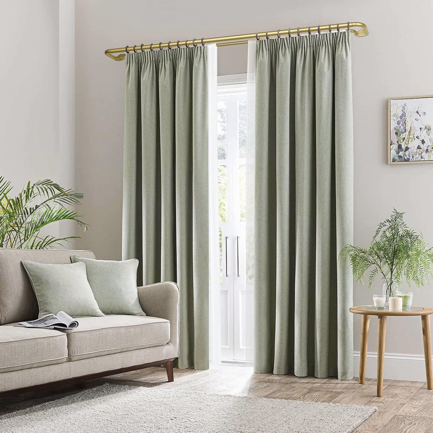 Double Curtain Rods 48 to 84 Inches, HOTOZON Blackout Double Curtain Rods for Windows 36 to 80 Inches (3-6.6 ft), 6/8 Inches Wrap Around Room Darkening Telescoping Drapery Rod, Gold