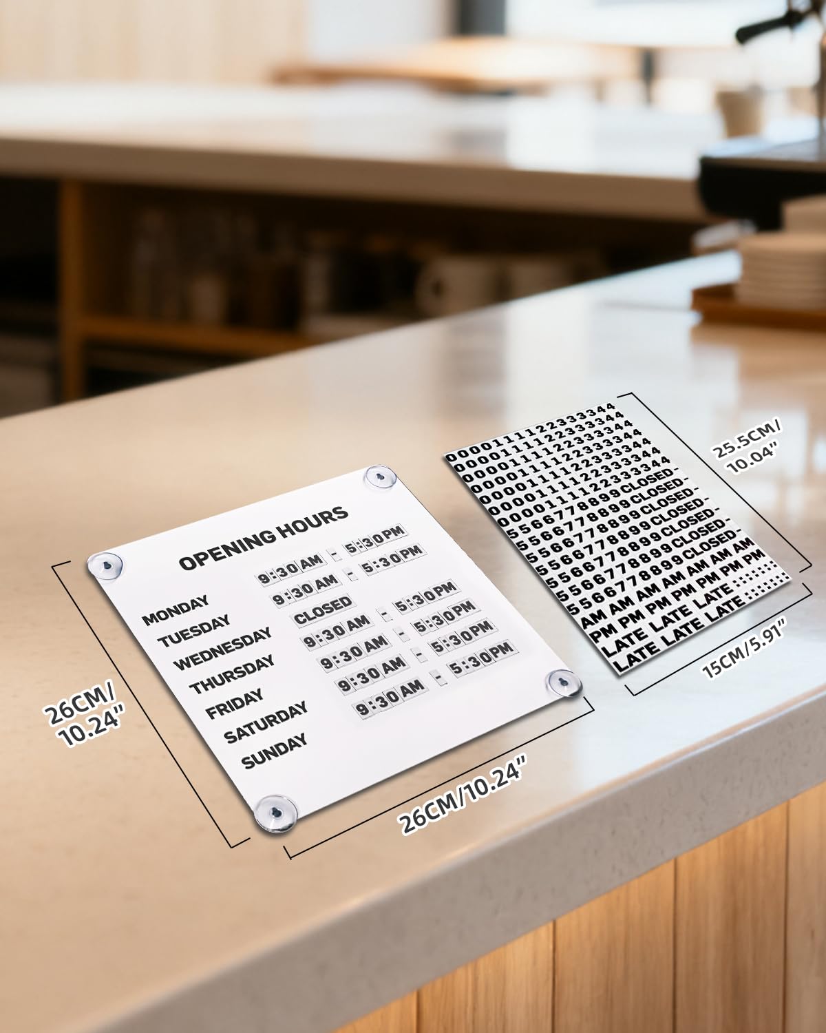 Metal Business Hours Sign with Suction Cups - Magnetic Open Closed Display Board for Storefront Window, Glass Door, Tile Wall & Counter - Changeable, Reusable & Rust-Resistant Steel Kit (White Board)