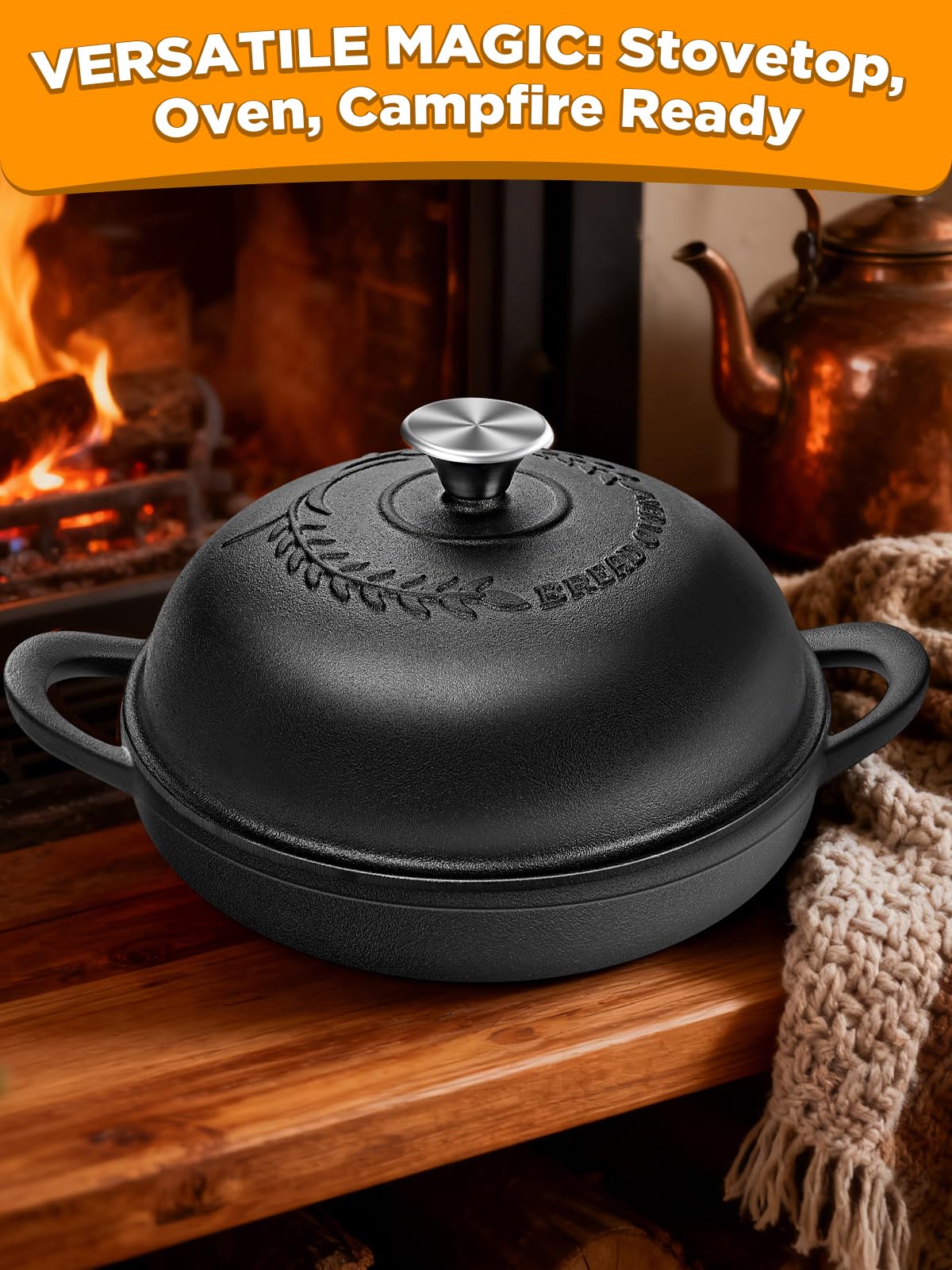 Dutch Oven Bread Baking Pot with Lid 6QT Enameled Cast Iron Oven, Matte Black Design & Sourdough Kit (Silicone Sling) for Artisan Bread Making