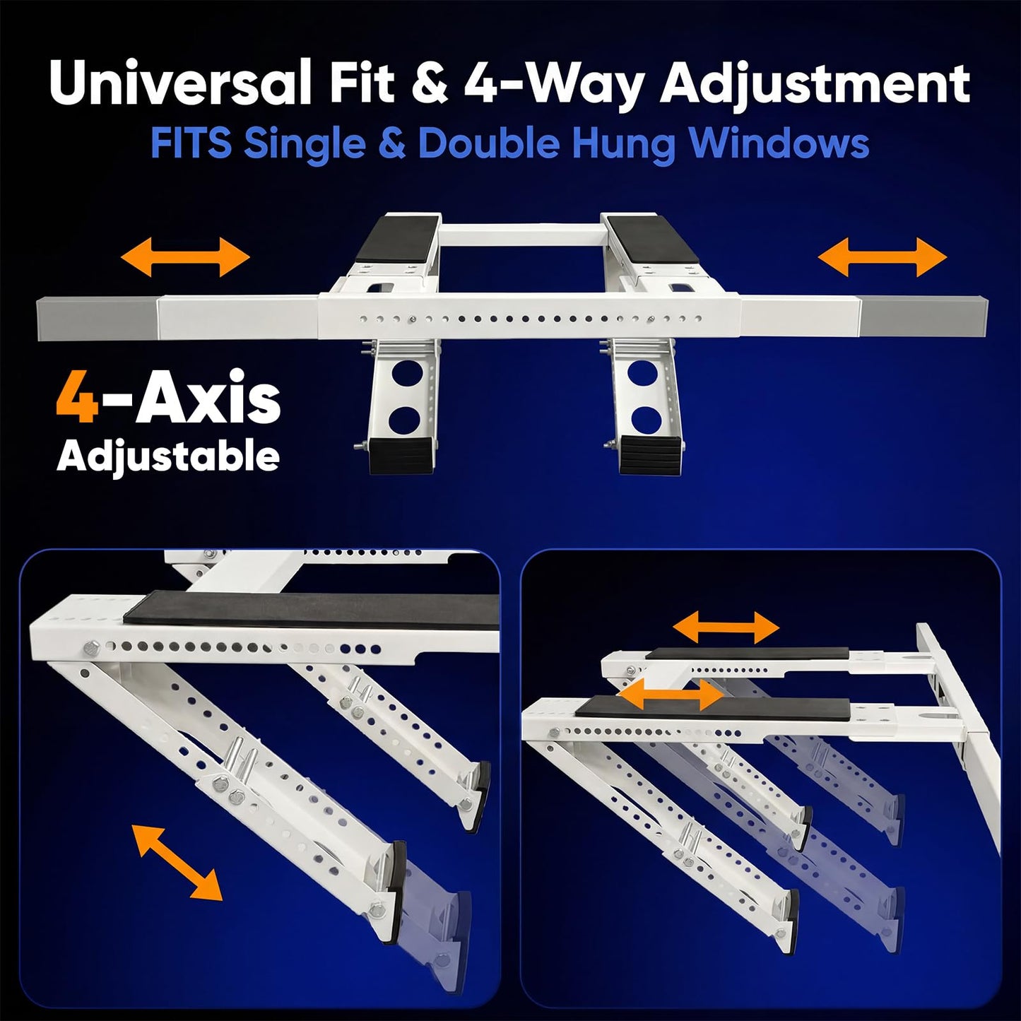 No-Drill Window AC Support Bracket, Heavy-Duty AC Window Bracket Supports Up to 350lbs for 5,000-24,000 BTU AC Units, Adjustable Air Conditioner Support Bracket for Single/Double-Hung Windows