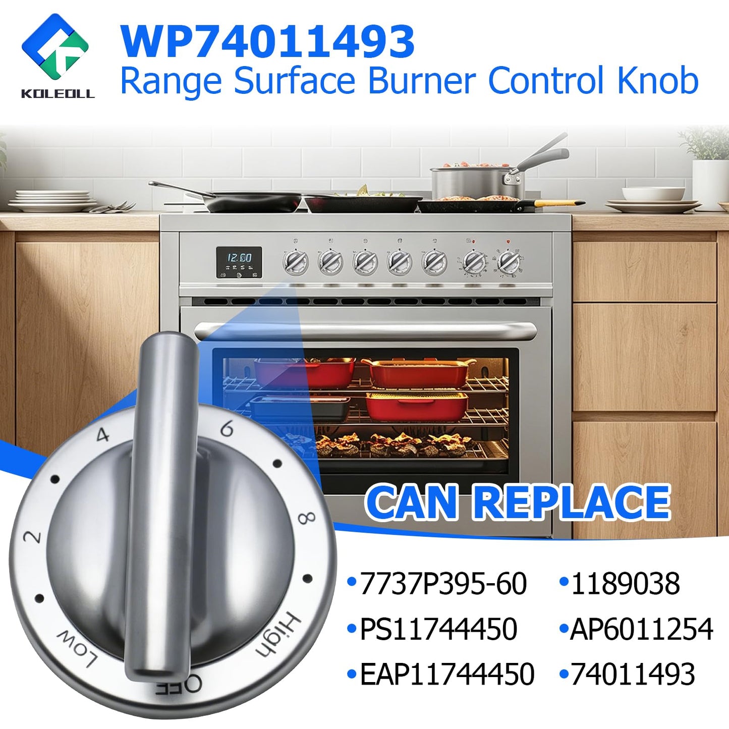 KOLEOLL 2pc WP74011493 Range Surface Burner Control Knob Compatible with Jenn Air Electric Slide-in Range Replaces 1189038 AP6011254 PS11744450 EAP11744450