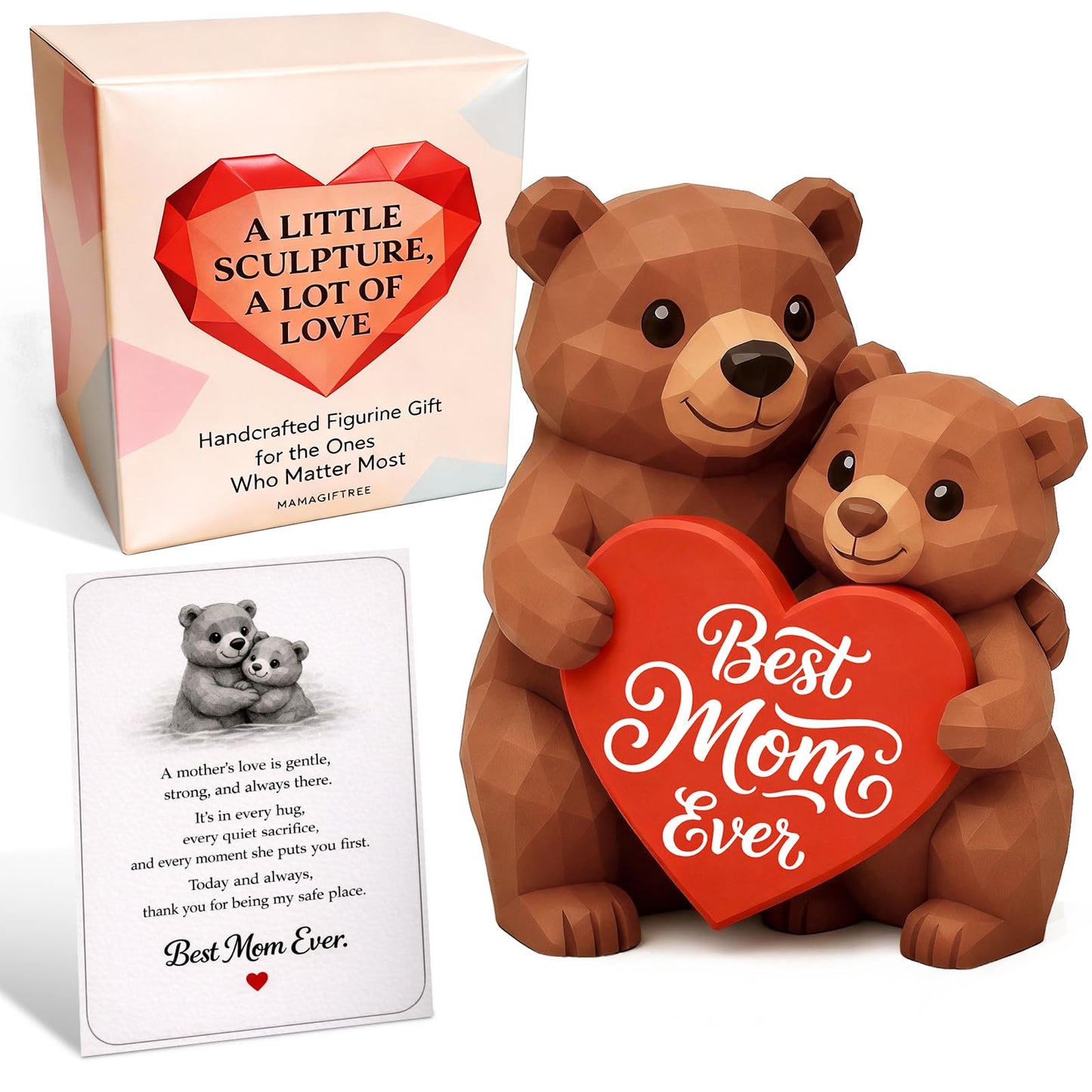 MAMAGIFTREE Gifts for Mom from Daughter Son, Unique Mothers Day - Mama Bear & Cub Figurine with Best Mom Ever Heart, Sentimental Birthday Gifts for Women, Cute Desk Decor for Mother