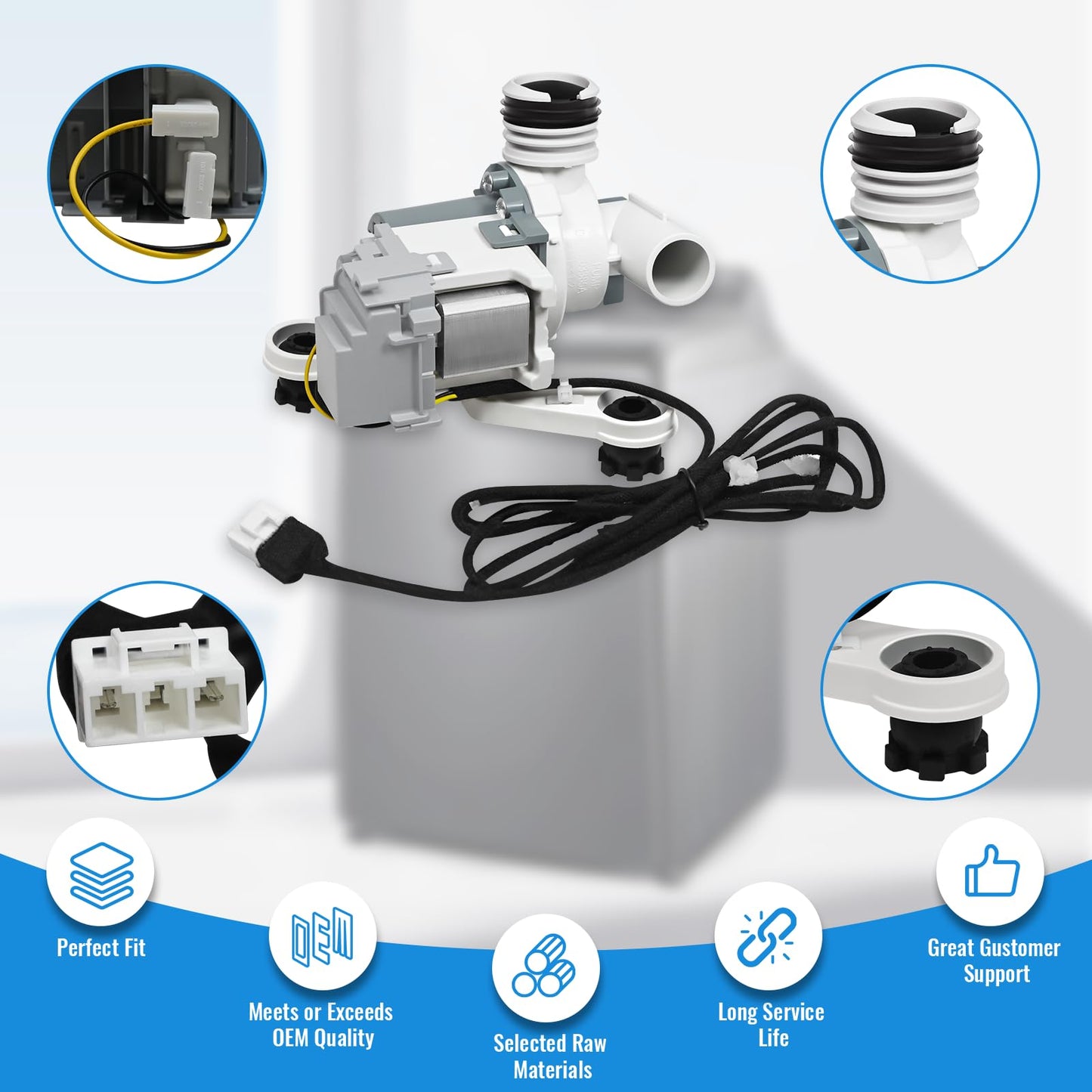 DC97-19289F, DC97-19289B, PX3516-01 Washer Drain Pump Assembly, Compatible with Samsung Washing Machine, Replaces DC97-19289A, DC97-17366A, DC97-17366J, DC97-17349B, AP6806651, PS12592631, EAP12592631