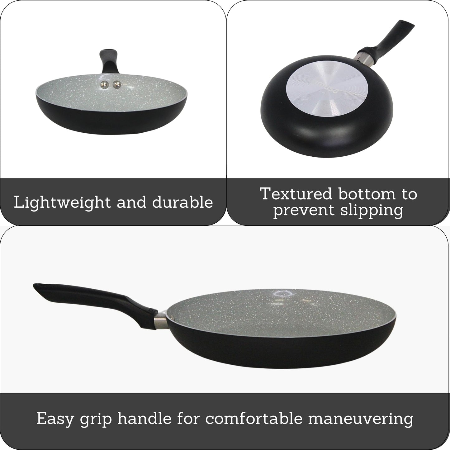 IMUSA 12" Premier Ceramic Nonstick Fry Pan with Cool Touch Handle, Matte Black