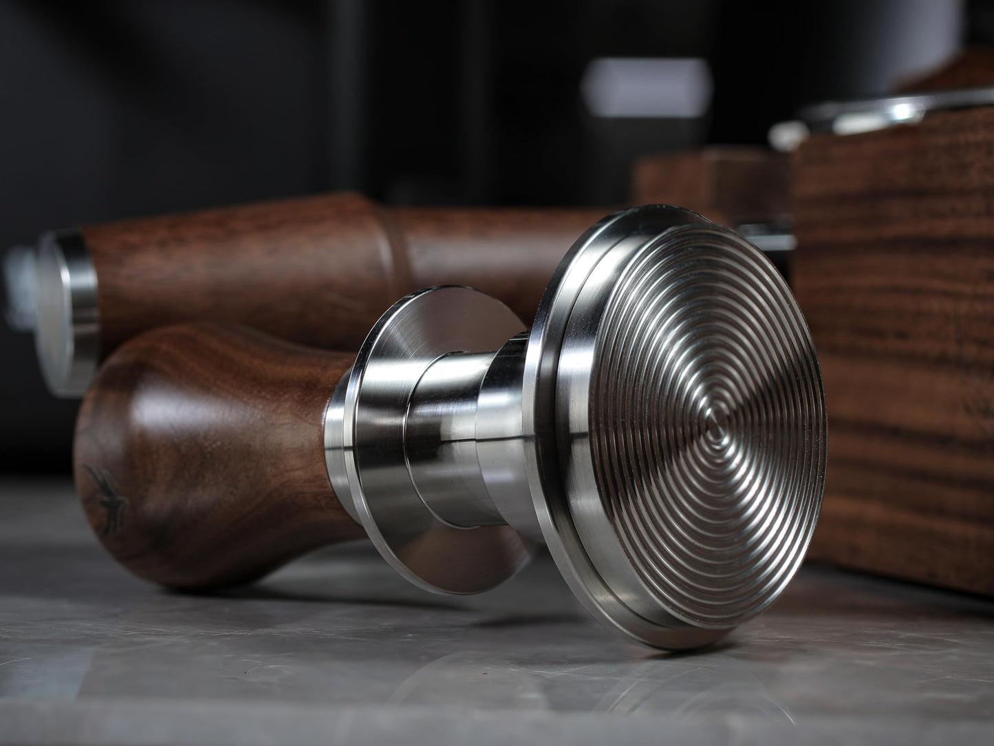 KNODOS 54mm Espresso Tamper For Breville Machines Calibrated Tamper Tool Espresso Walnut, Self Leveling and 30lb Spring Loaded Design Coffee Tamper With Stainless Steel 53.35mm Ripple Base