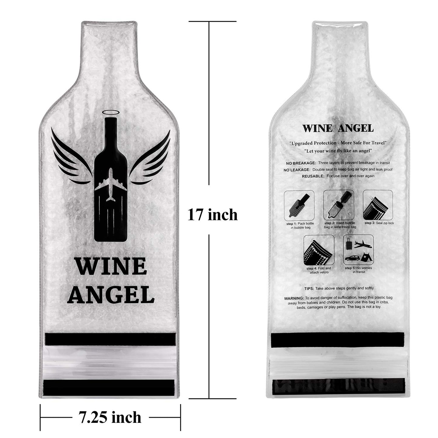 [UPGRADED PROTECTION] 8 Set (16 pcs) Reusable Wine Bags for Travel, Wine Travel Protector, Bottle Travel Sleeve Case For Airplane, Car, Cruise, TRIPLE Protection Luggage Leakproof Safety Impact Resist