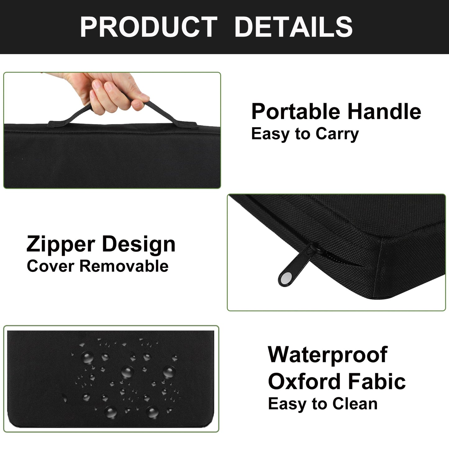UCOMFEEL Stadium Seat Cushions, Portable Bleacher Cushions with Handle, Waterproof Oxford Fabric, Zipper Design (Black - 3 Pack)