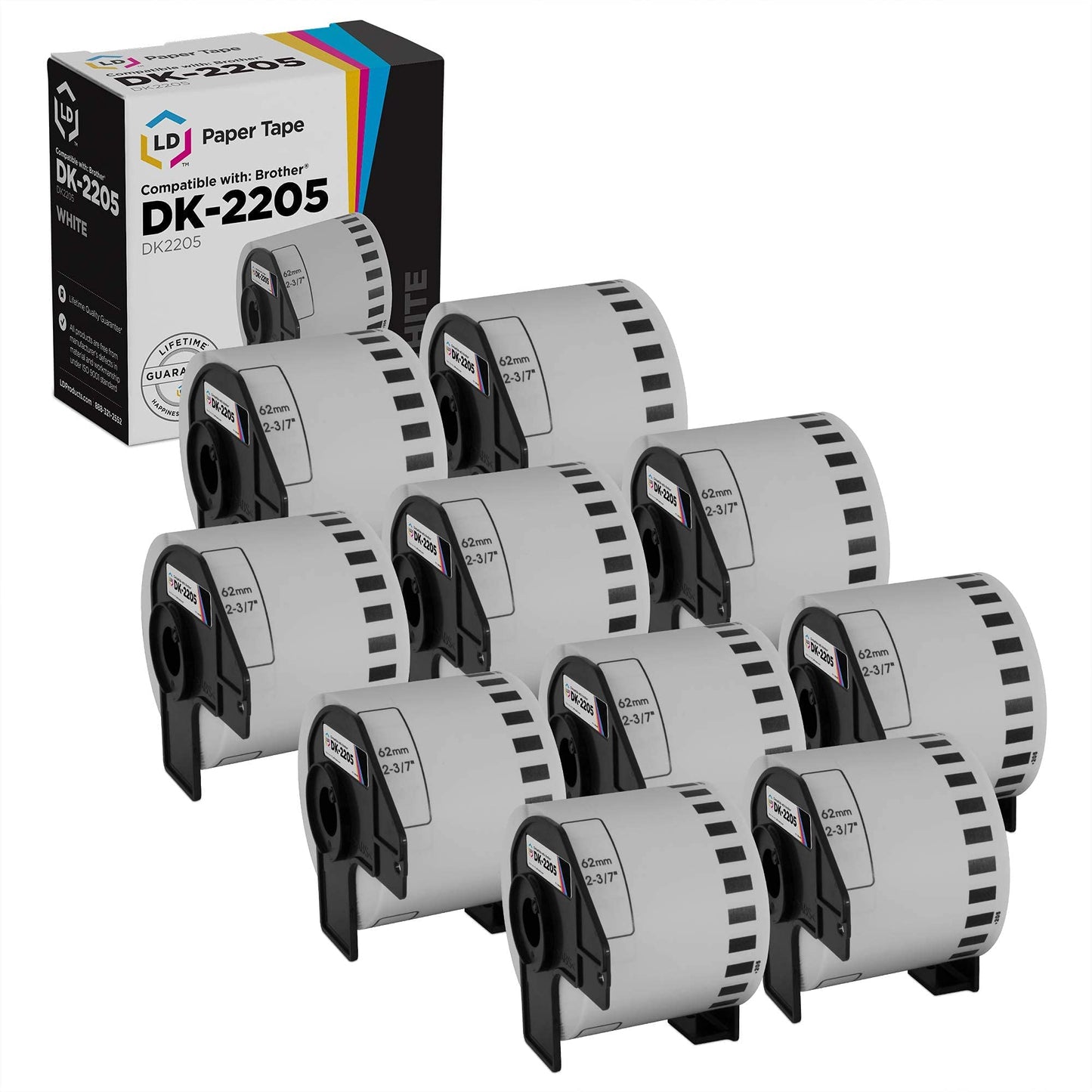 LD Products White Paper Tape Replacement for Brother DK-2205 (2.4 inch x 100 feet, White, 10-Pack) Compatible with P-Touch QL Label Makers 1050, 1050N, 1060N, 500, 550, 570, 570VM, 580N, 650TD, 700