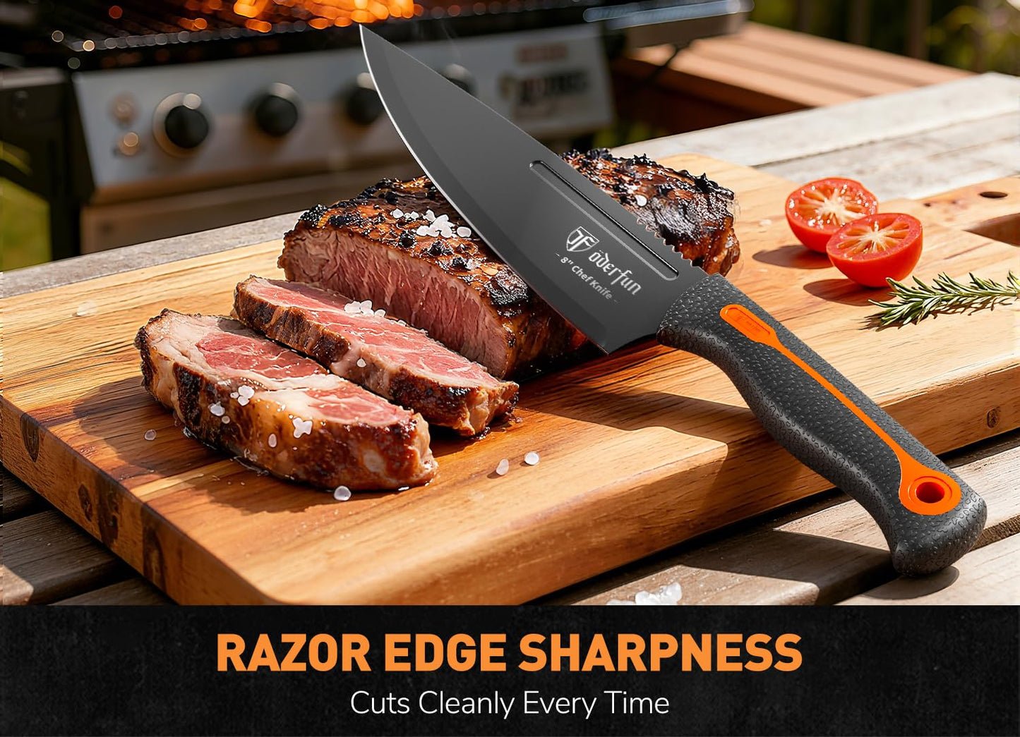 ODERFUN Knife Block Set -15 PCS Dishwasher Safe Kitchen Knife Set, High Carbon Stainless Steel, Razor-Sharp knives set with sharpener, Non-Slip Handles, Elegant Box for Her Him Women Dad Father