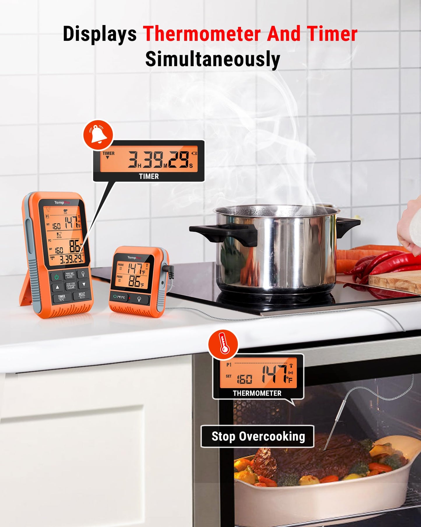 TempPro TP826 500FT Wireless Meat Thermometer, Dual Meat Probe Cooking Thermometer with HI/Low Alert, Food Grill Temperautre Probe for BBQ, Smoker, Oven, Grilling Gift (Previously ThermoPro)