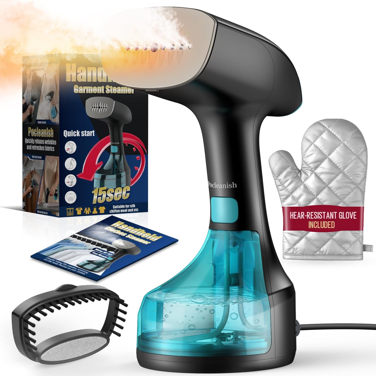 Steamer for Clothes - 1900W Strong Penetrating Steam & Fast Wrinkle Remover Portable Handheld Garment Steamer 3 Steam Settings, Fabric Brush & 300ml Big Capacity, Clothes Steamer Iron for Home Travel